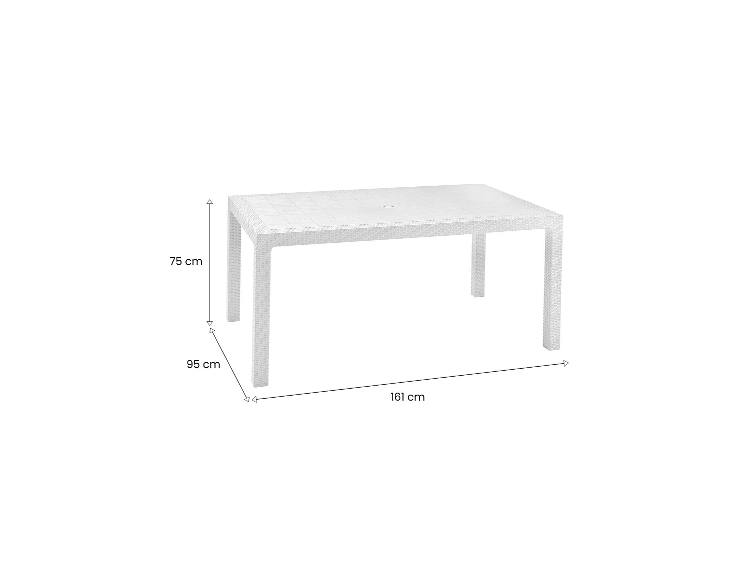 Table d'extérieur Pickering, 6 places, 160,5x94,5x74,5h cm Blanc