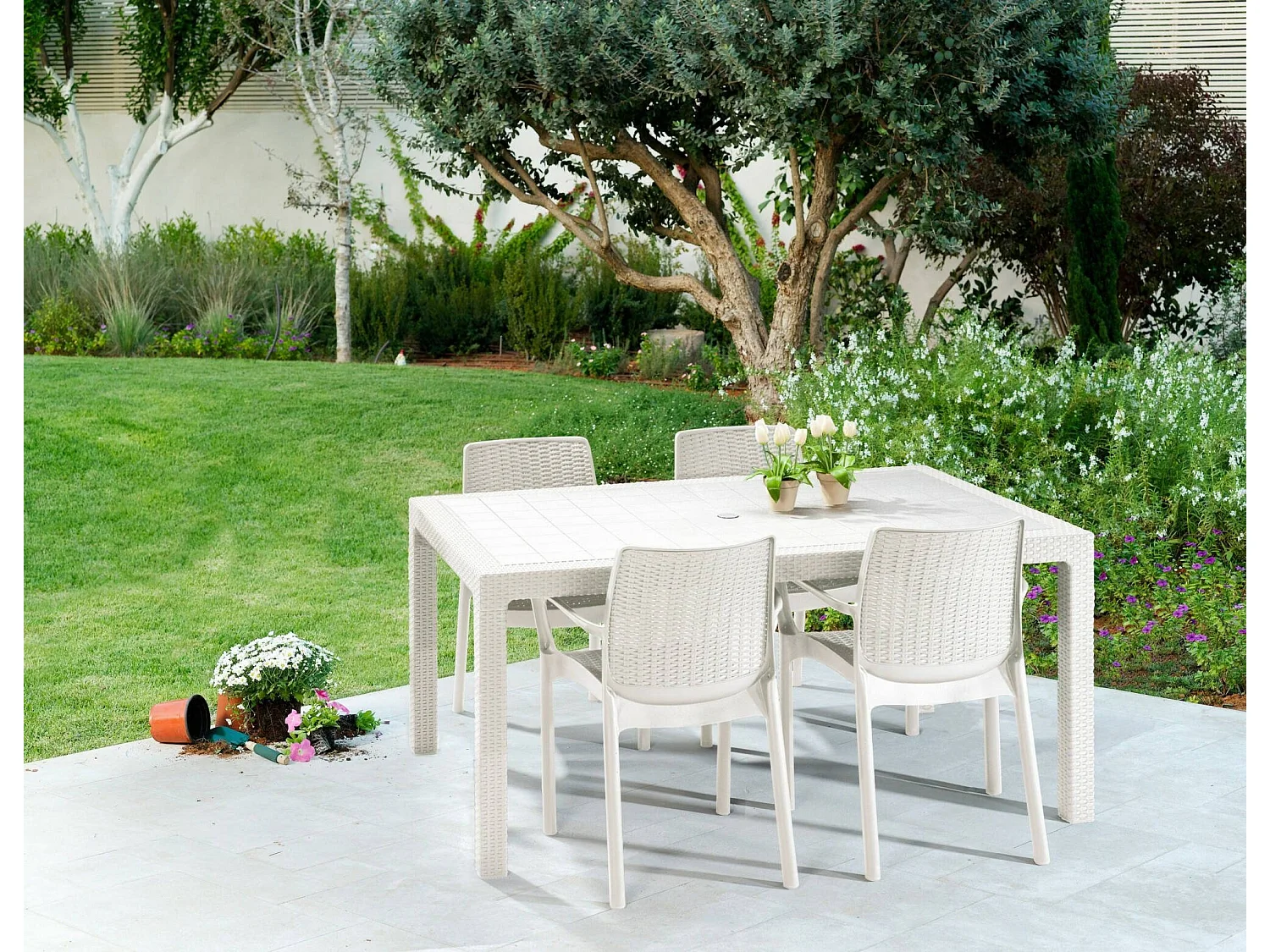 Table d'extérieur Pickering, 6 places, 160,5x94,5x74,5h cm Blanc