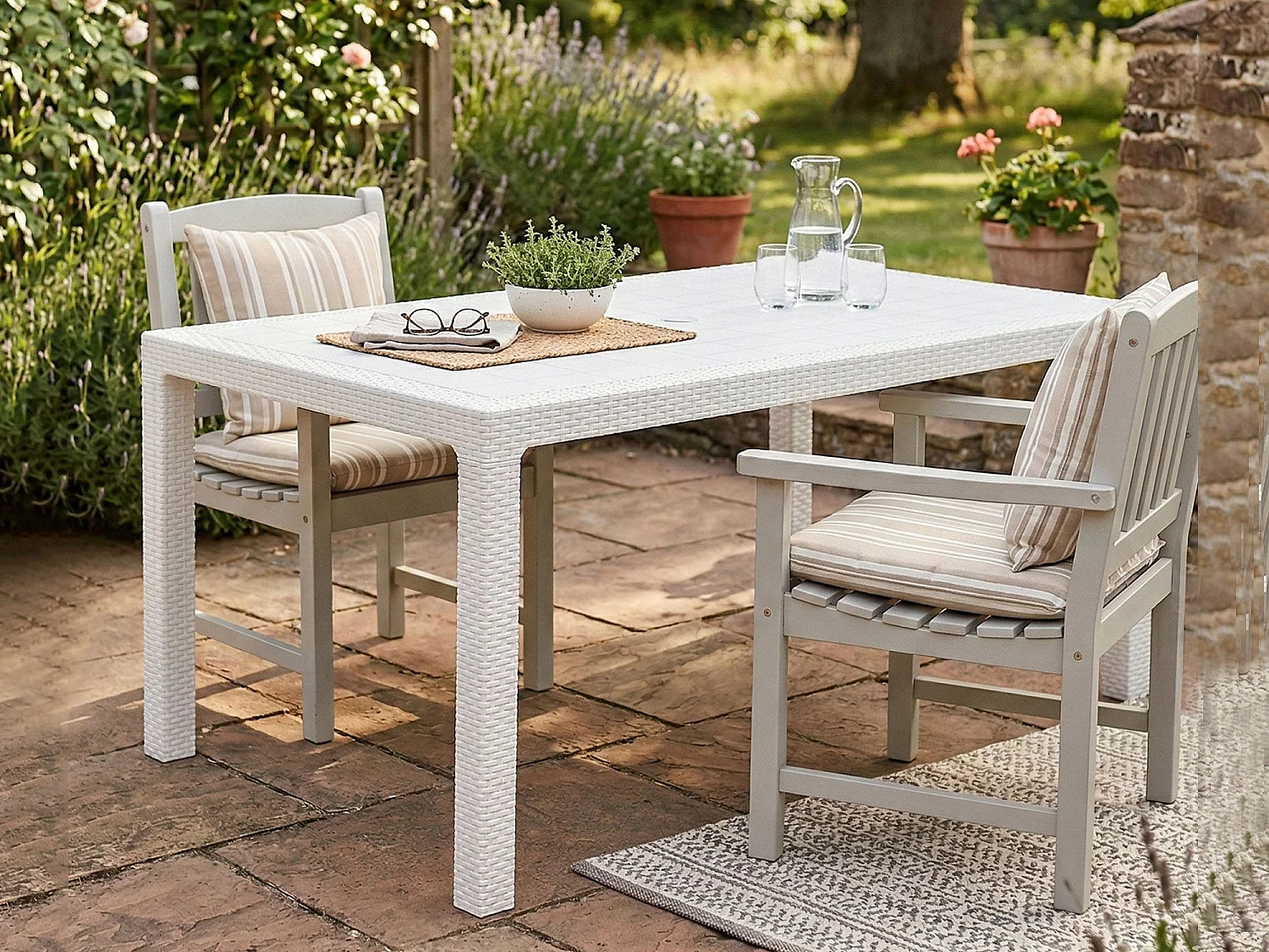 Table d'extérieur Pickering, 6 places, 160,5x94,5x74,5h cm Blanc