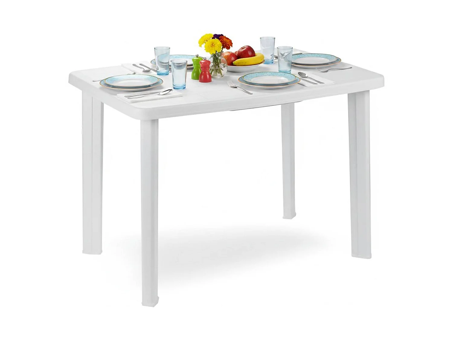 Table d'extérieur Pinedale, 6 places Made in Italy, 101x68x72h cm blanc, finition lisse, 6 places ouvertes