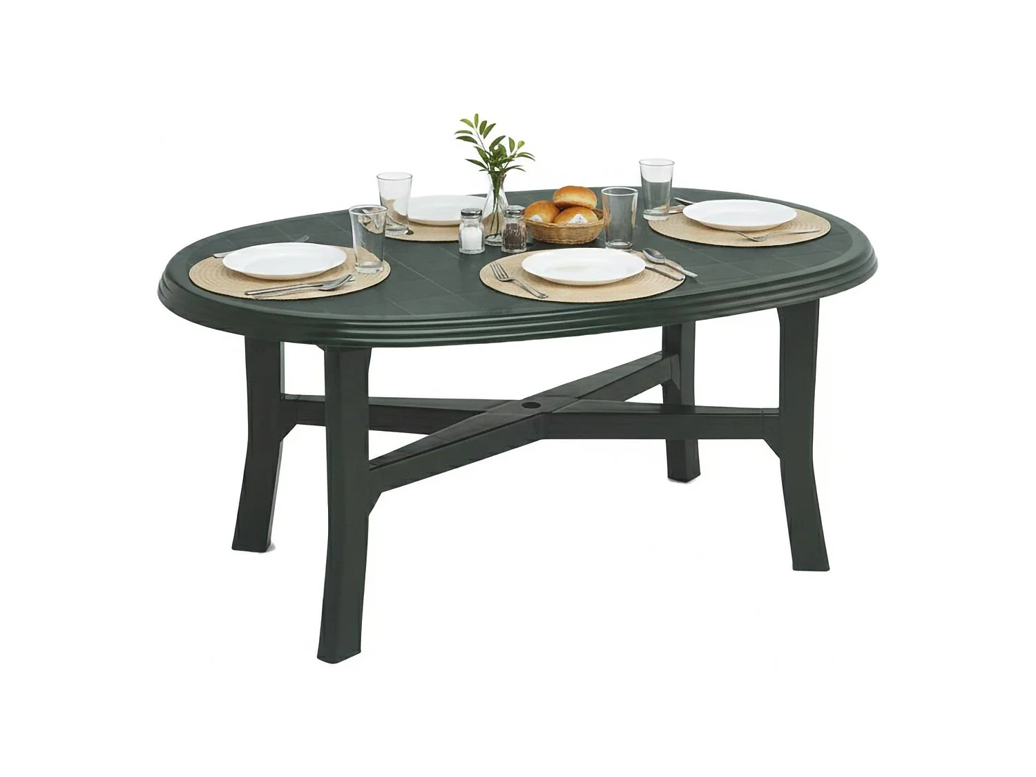 Table d'extérieur Simmsville, 6 places Made in Italy, 165x110x72h cm Vert, Table fixe, Finition lisse