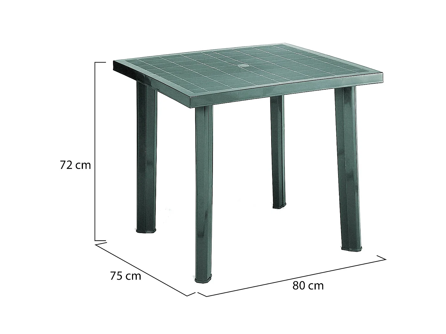 Table d'Extérieur Tessner, 4 Places Made in Italy, 80x75x72h cm Vert, Table Fixe, Finition Lisse
