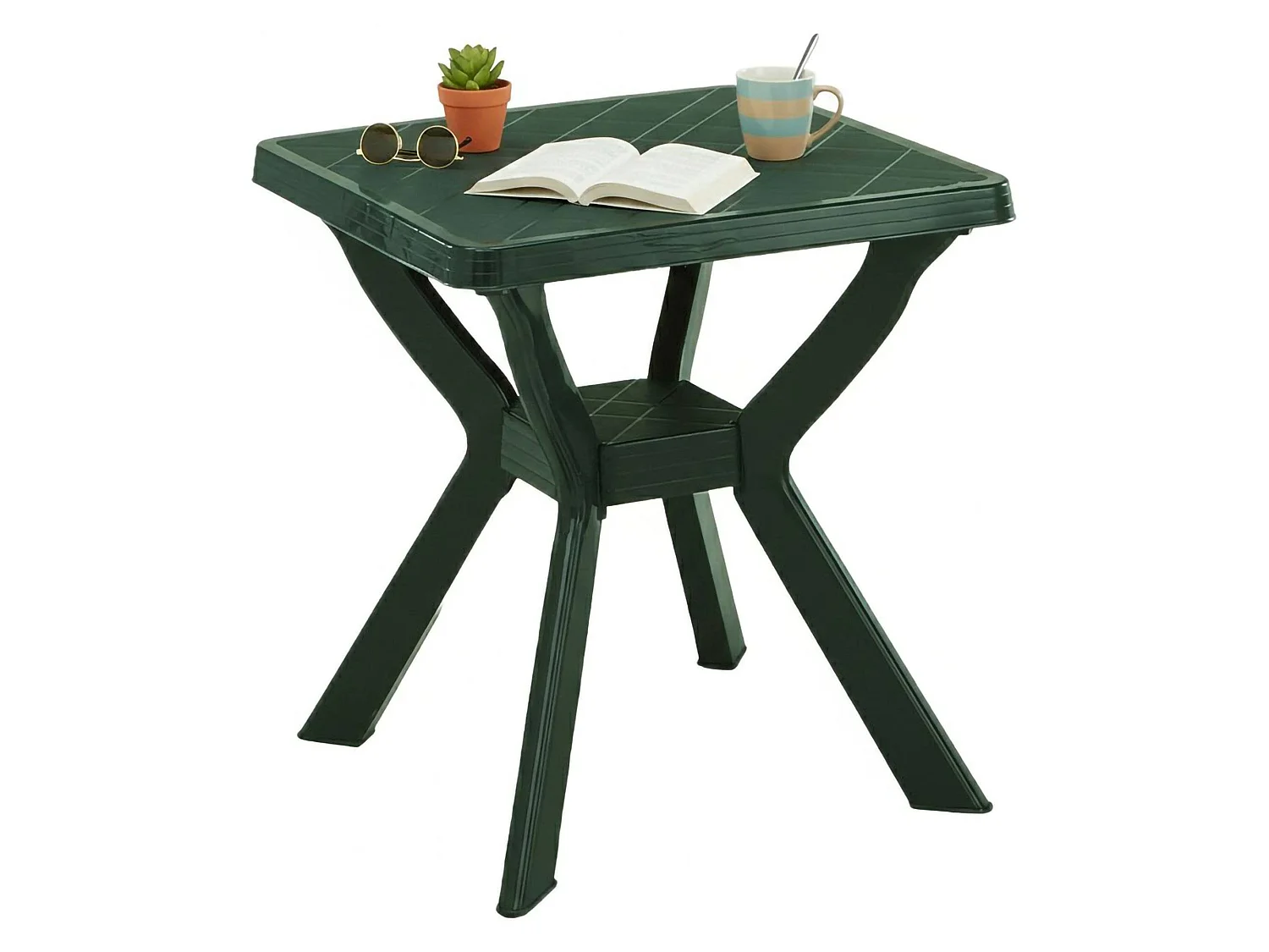 Table d'extérieur Straven, 4 places Made in Italy, 70x70x72h cm Vert, Table fixe, Finition en damier