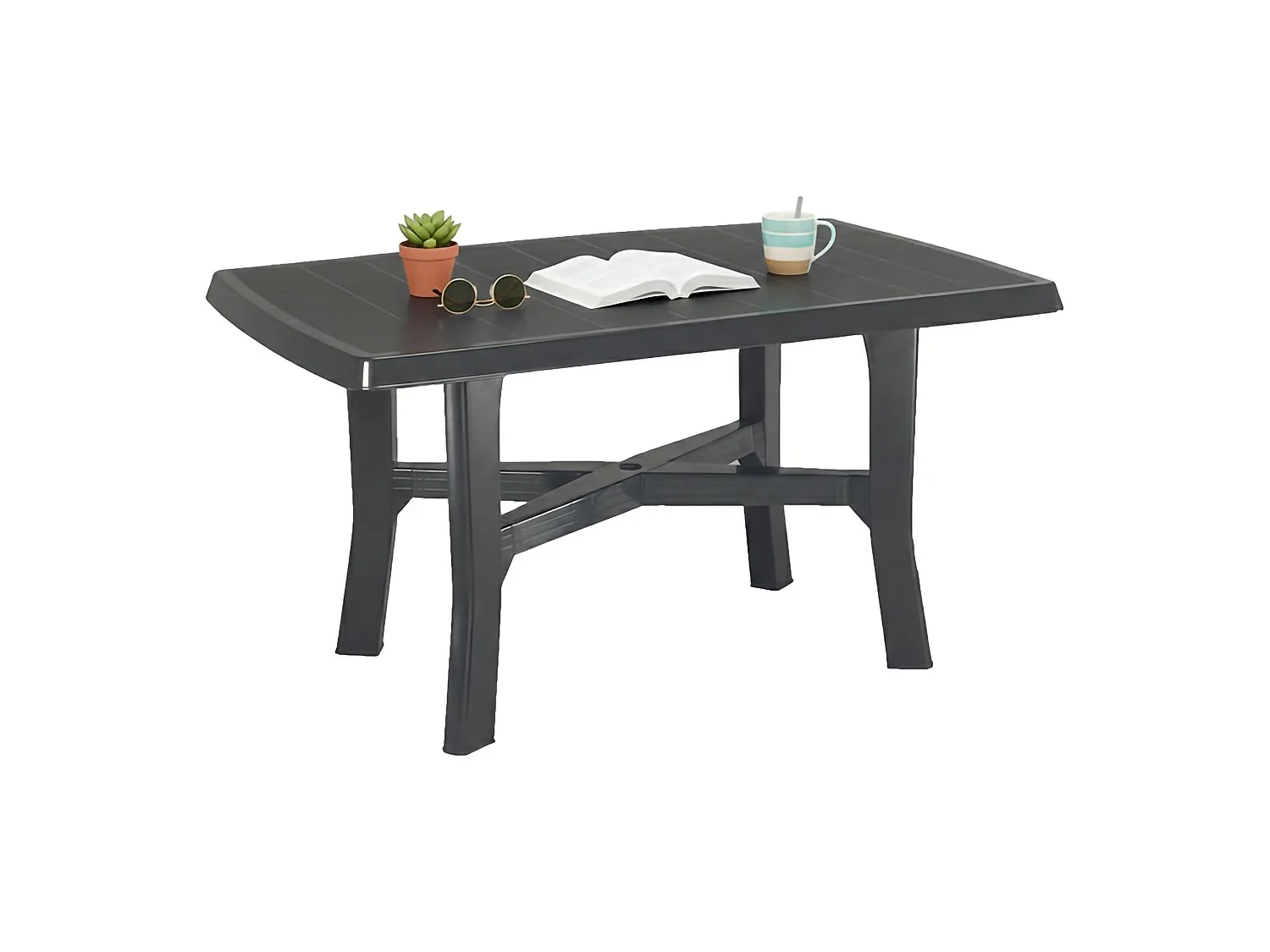 Table d'Extérieur Raspberry, 6 Places Made in Italy, 138x88x72h cm Noir Anthracite, Finition à Carreaux, Table Fixe