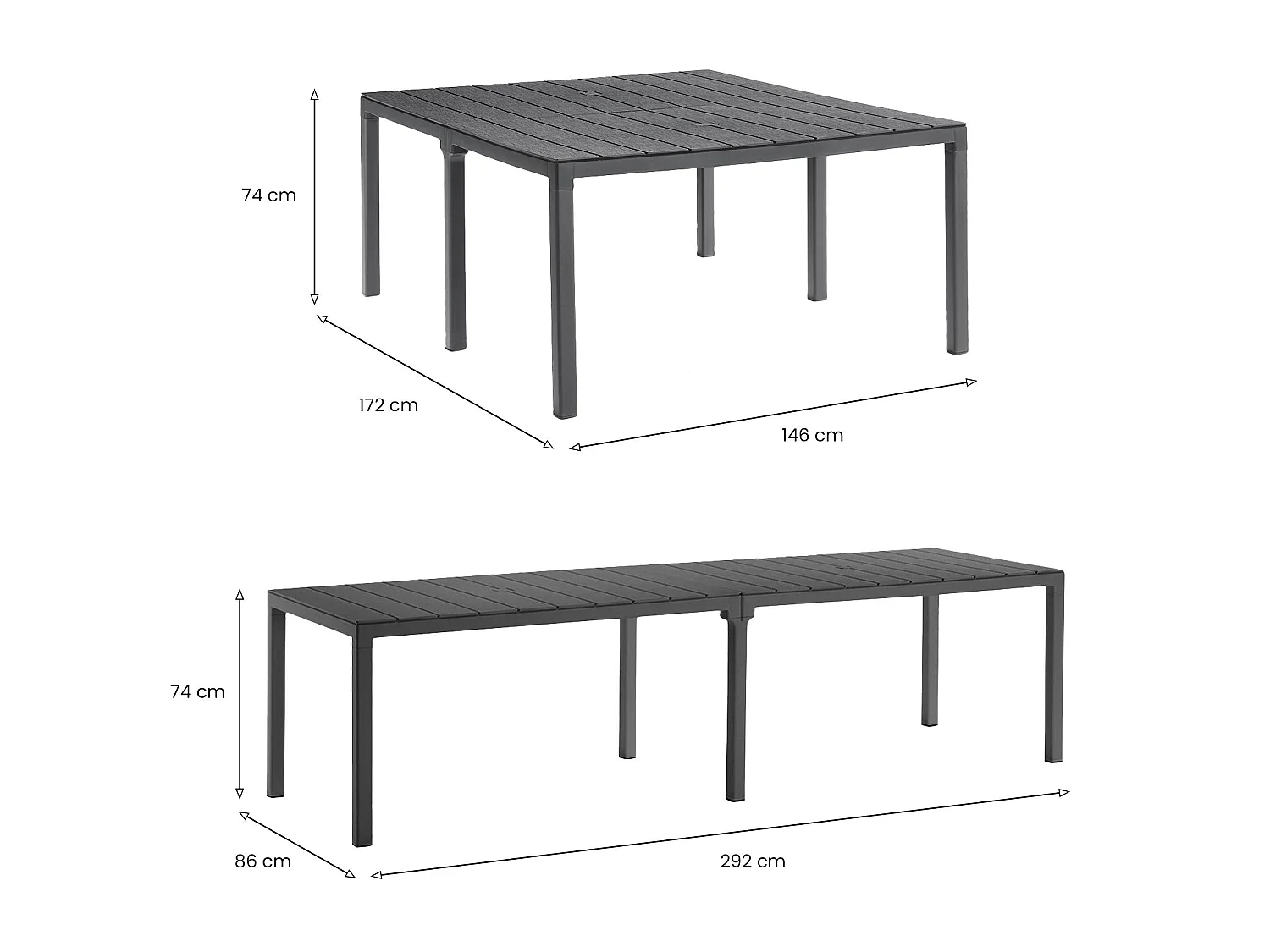 Table d'extérieur Campana, 12 places Made in Italy, 86x292x74h cm Noir Anthracite