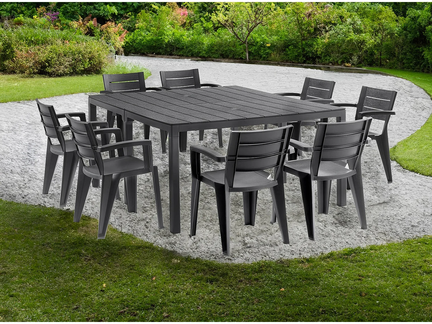 Table d'extérieur Campana, 12 places Made in Italy, 86x292x74h cm Noir Anthracite