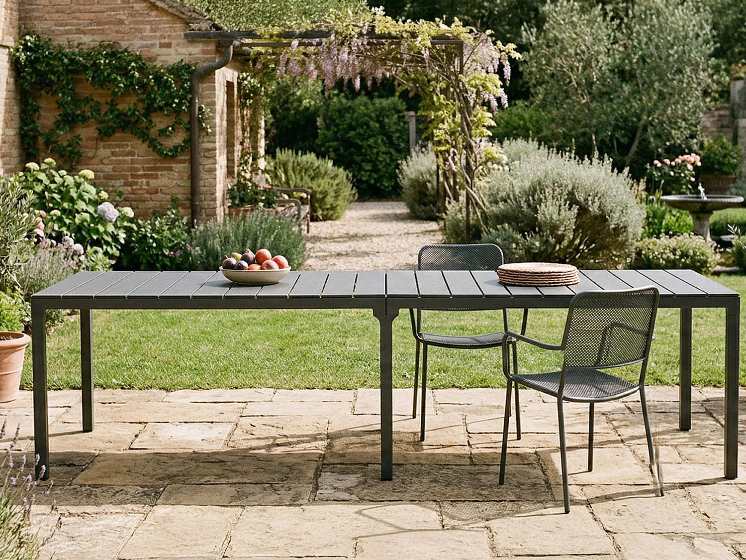 Table d'extérieur Campana, 12 places Made in Italy, 86x292x74h cm Noir Anthracite
