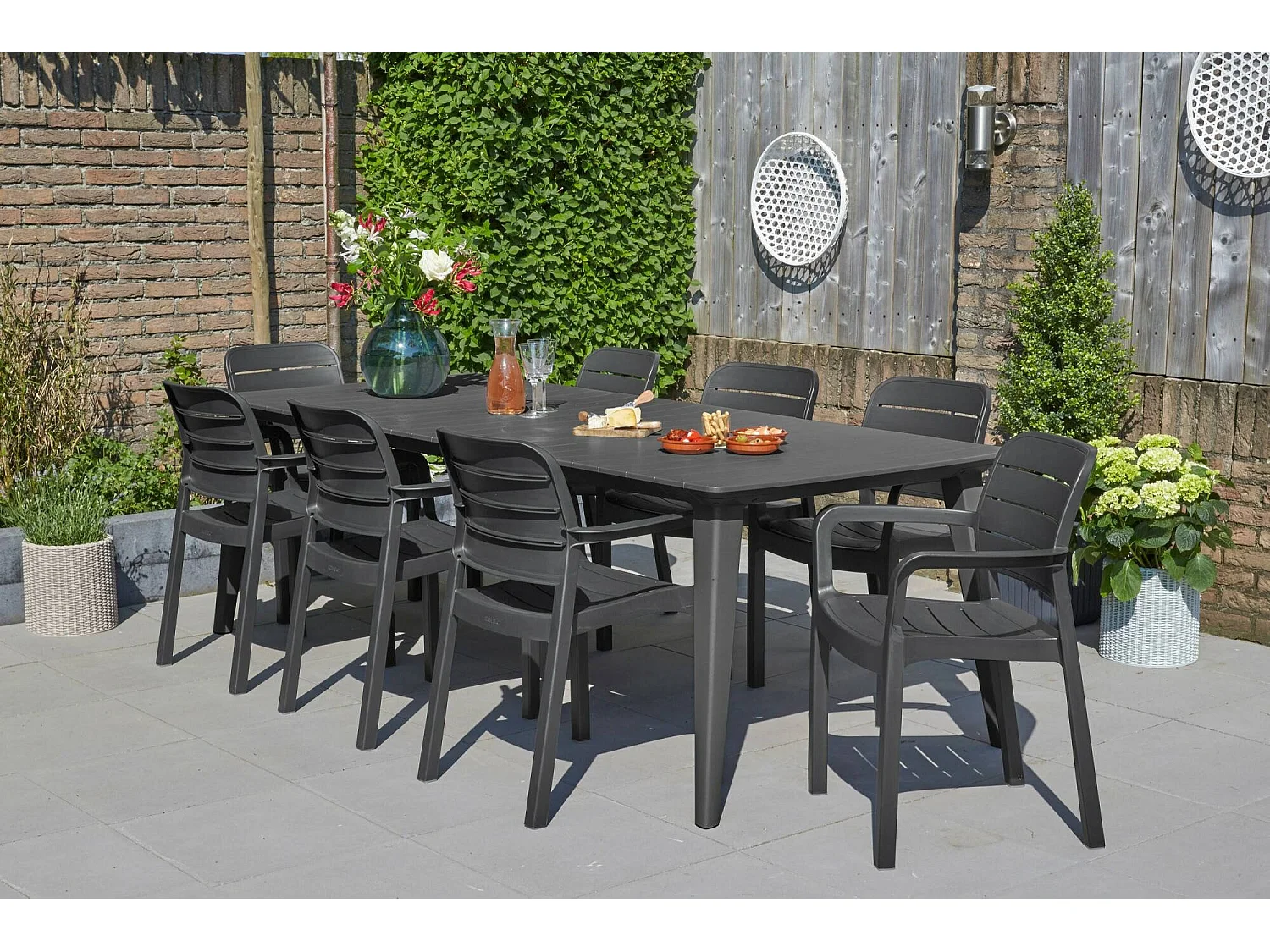Table d'extérieur Camrose, 10 places, 98x235x74h cm Noir Anthracite