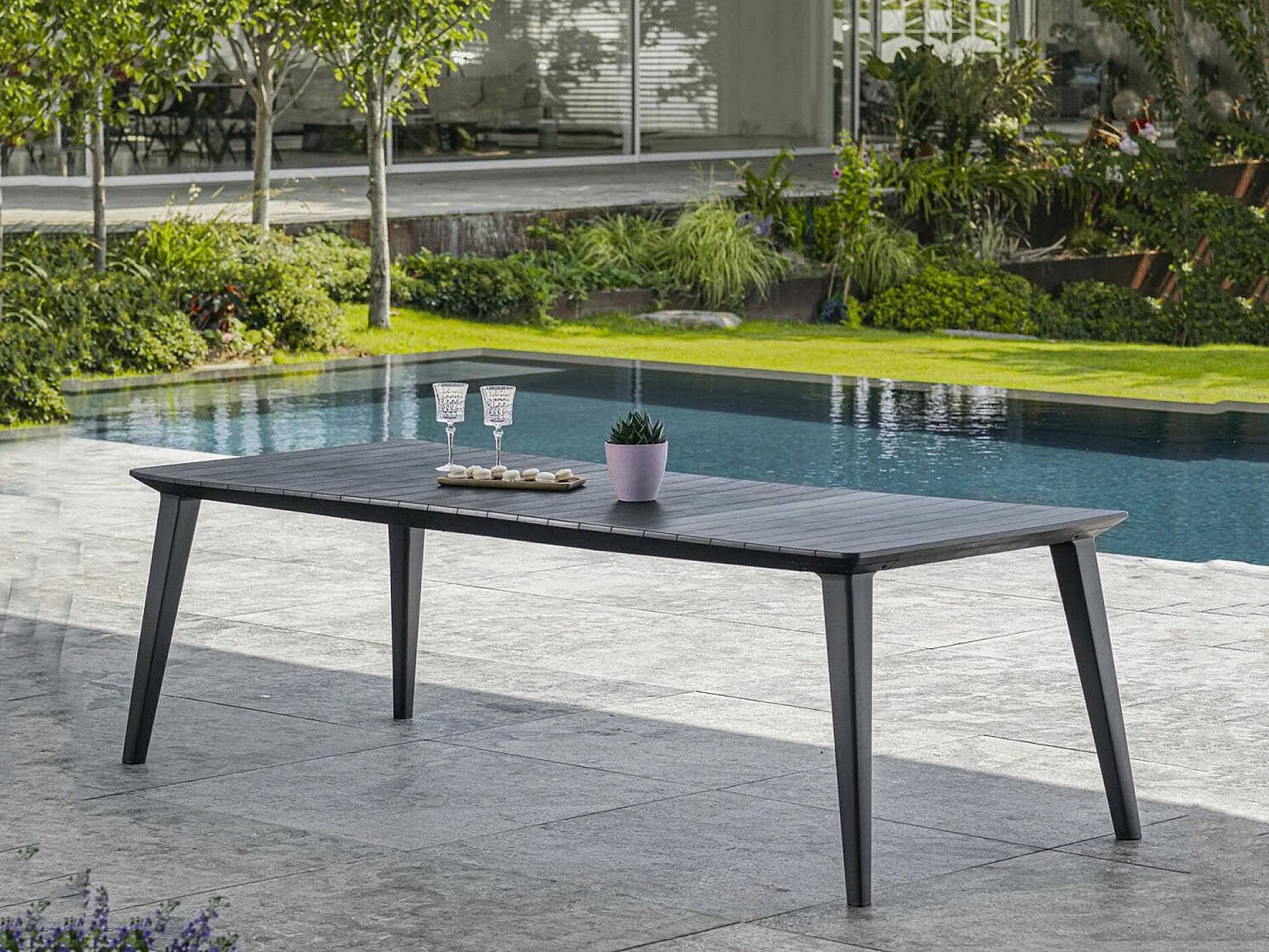 Table d'extérieur Camrose, 10 places, 98x235x74h cm Noir Anthracite