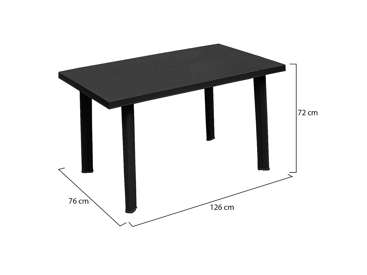 Table d'extérieur Ozello, 6 places Made in Italy, 126x76x72h cm Noir Anthracite, Finition Lisse, Table Fixe