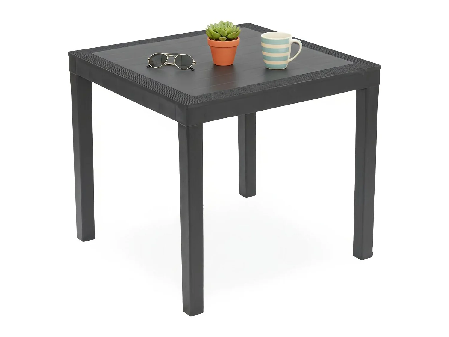 Table d'extérieur antigel, 4 places Made in Italy, 78x78x73h cm noir anthracite, finition effet rotin, table fixe