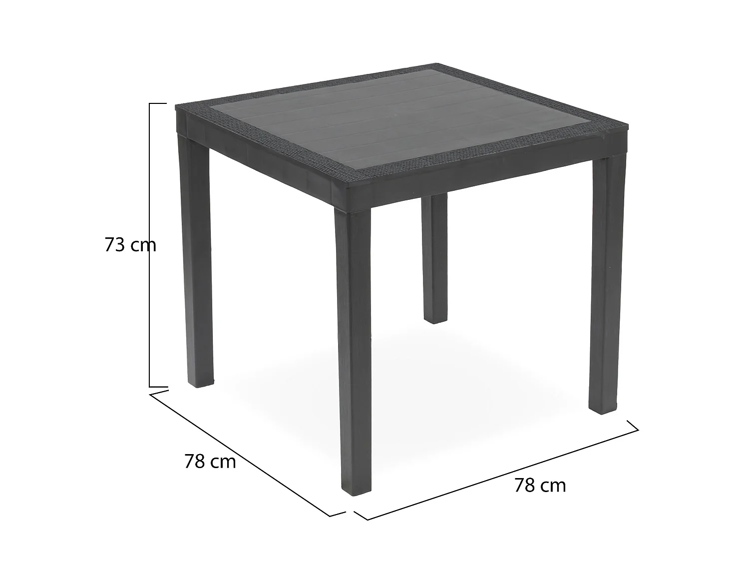 Table d'extérieur antigel, 4 places Made in Italy, 78x78x73h cm noir anthracite, finition effet rotin, table fixe