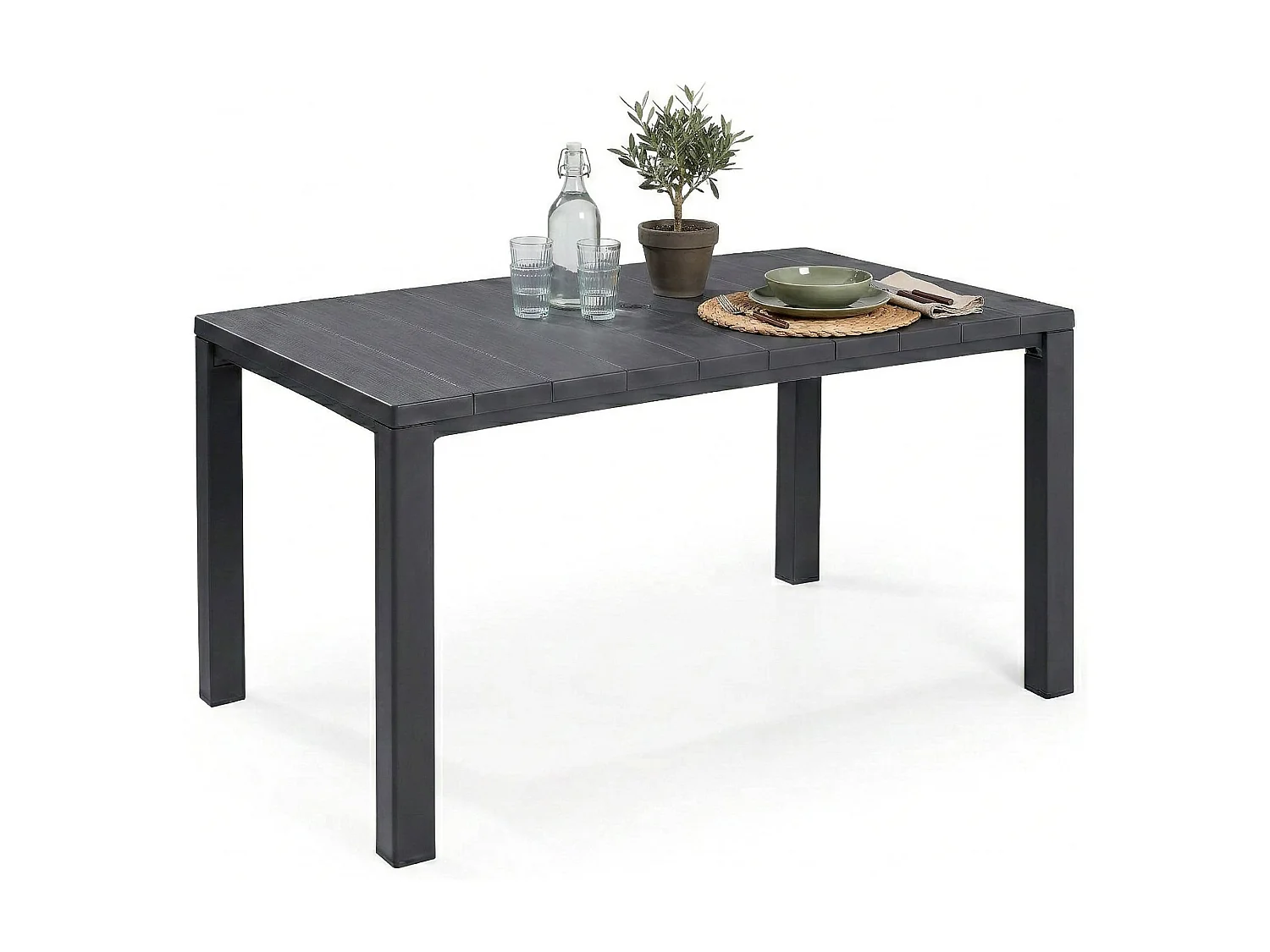 Table d'extérieur Listowel, 6 places, 90x147x75h cm noir anthracite