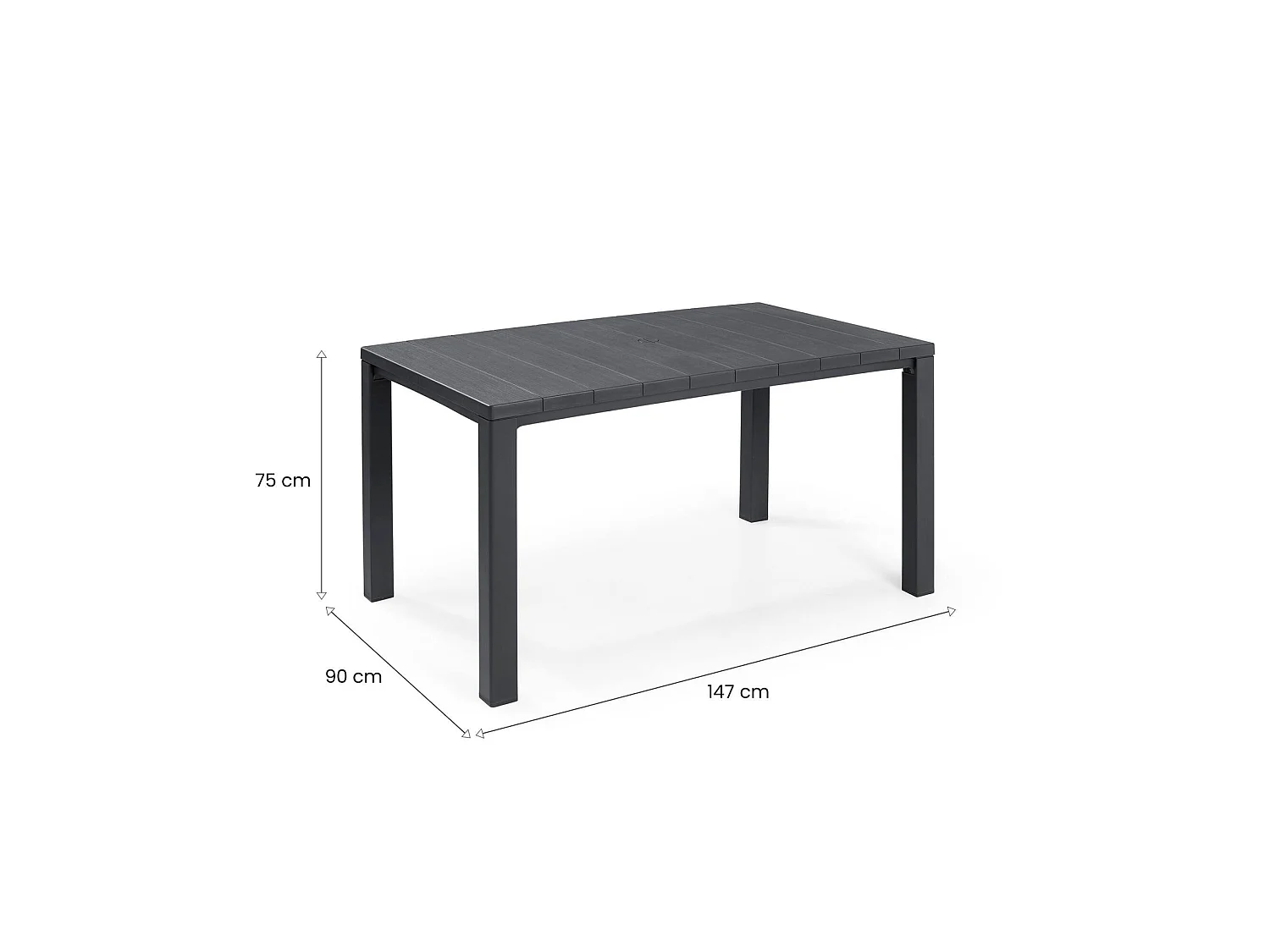 Table d'extérieur Listowel, 6 places, 90x147x75h cm noir anthracite