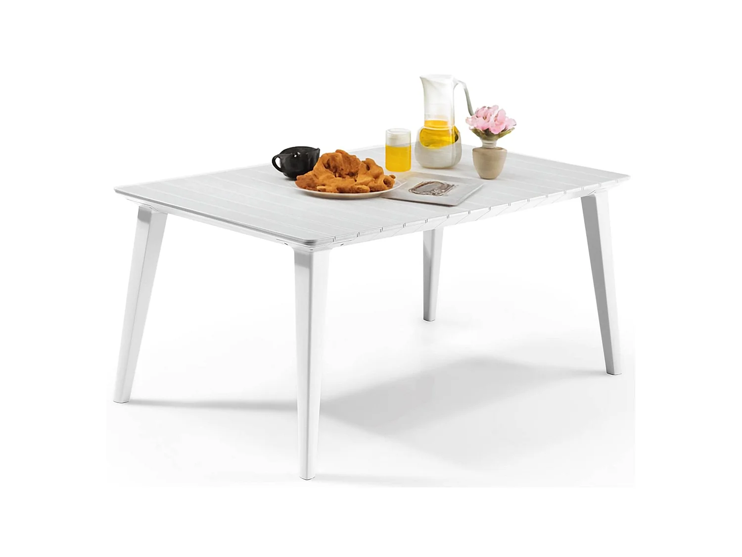 Table d'extérieur Brockville, 6 places, 98x157x74h cm blanc