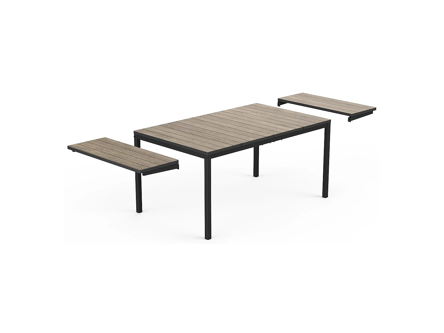 Table d'extérieur Hannibal, 8 places, 229x90x76h cm, noyer brun, extensions latérales, finition effet bois