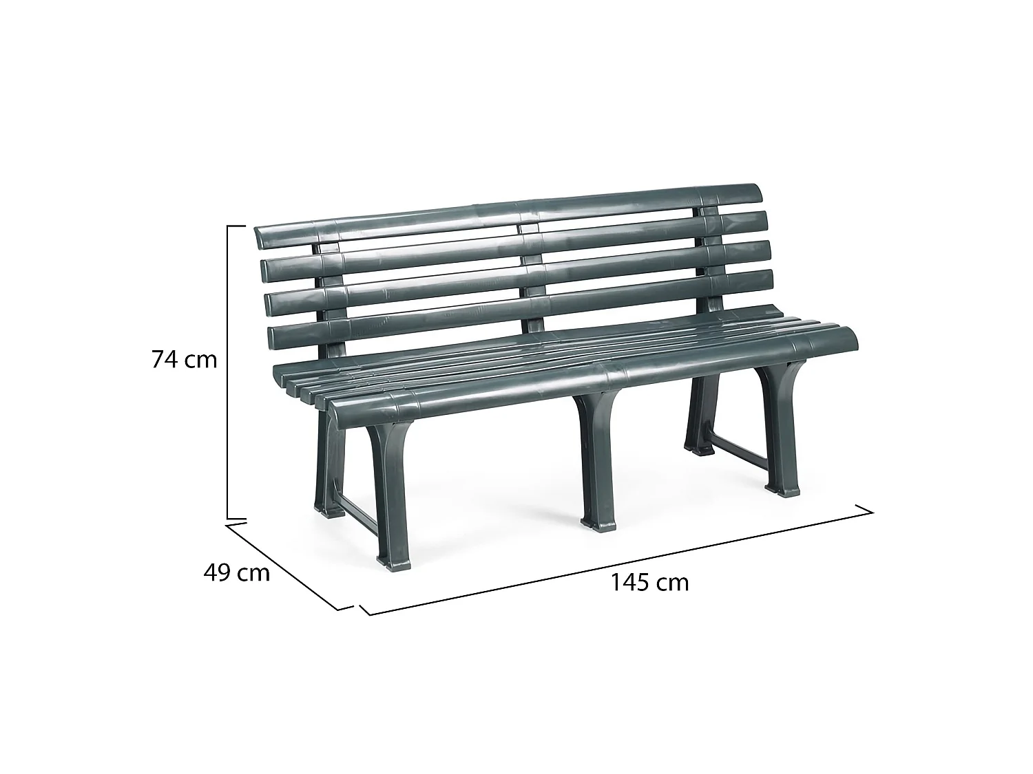 Banc d'Extérieur Artur, Structure en Plastique Made in Italy, 145x49x74h cm Noir Anthracite, Assise Noire