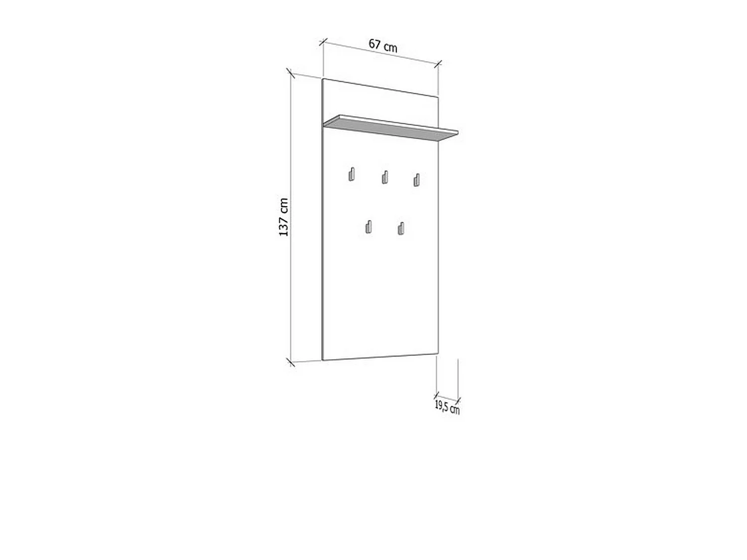 Porte-manteaux Traves, fixation murale incluse, 137h cm gris ciment, 5 crochets, installation murale