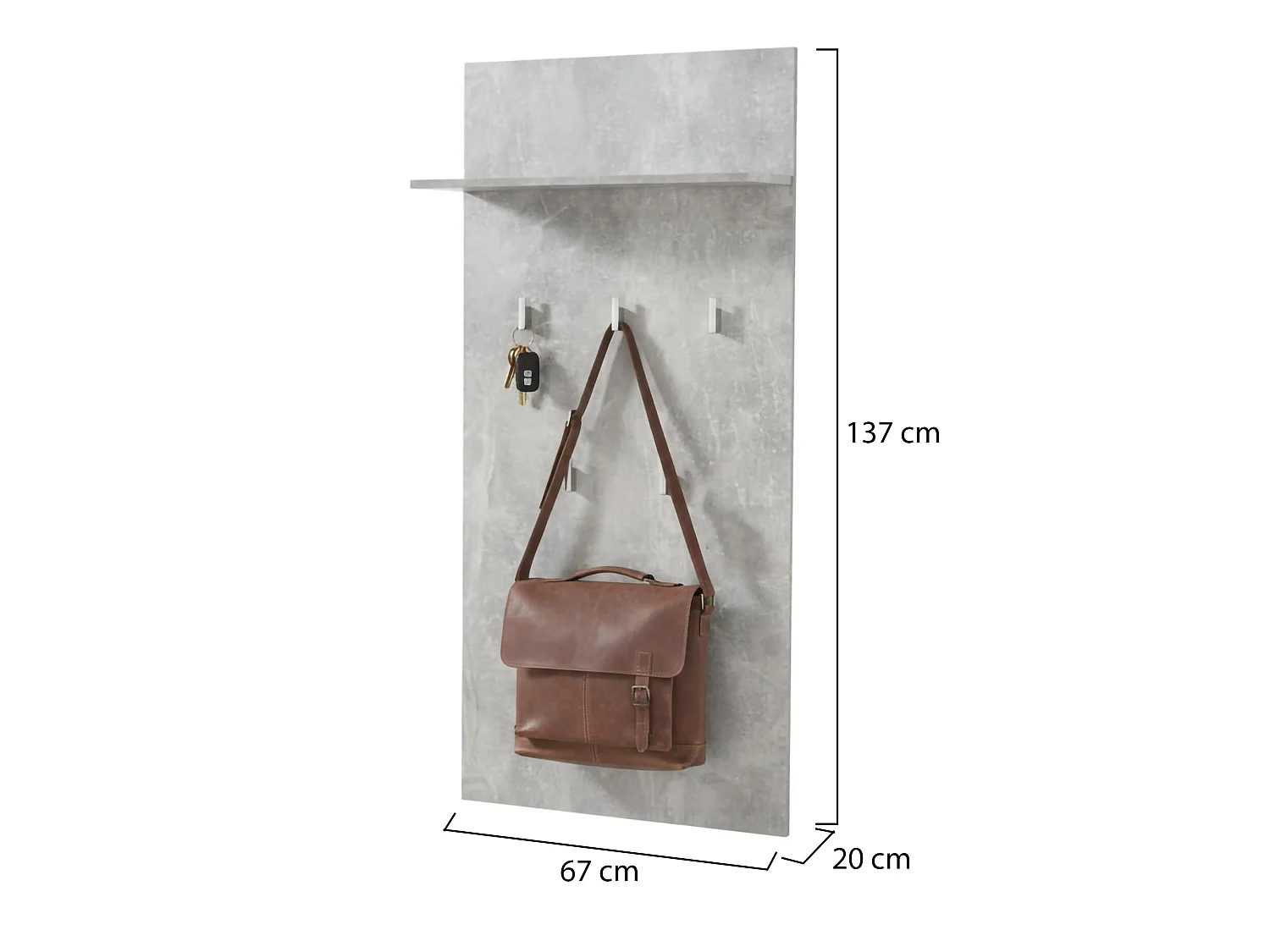 Porte-manteaux Traves, fixation murale incluse, 137h cm gris ciment, 5 crochets, installation murale