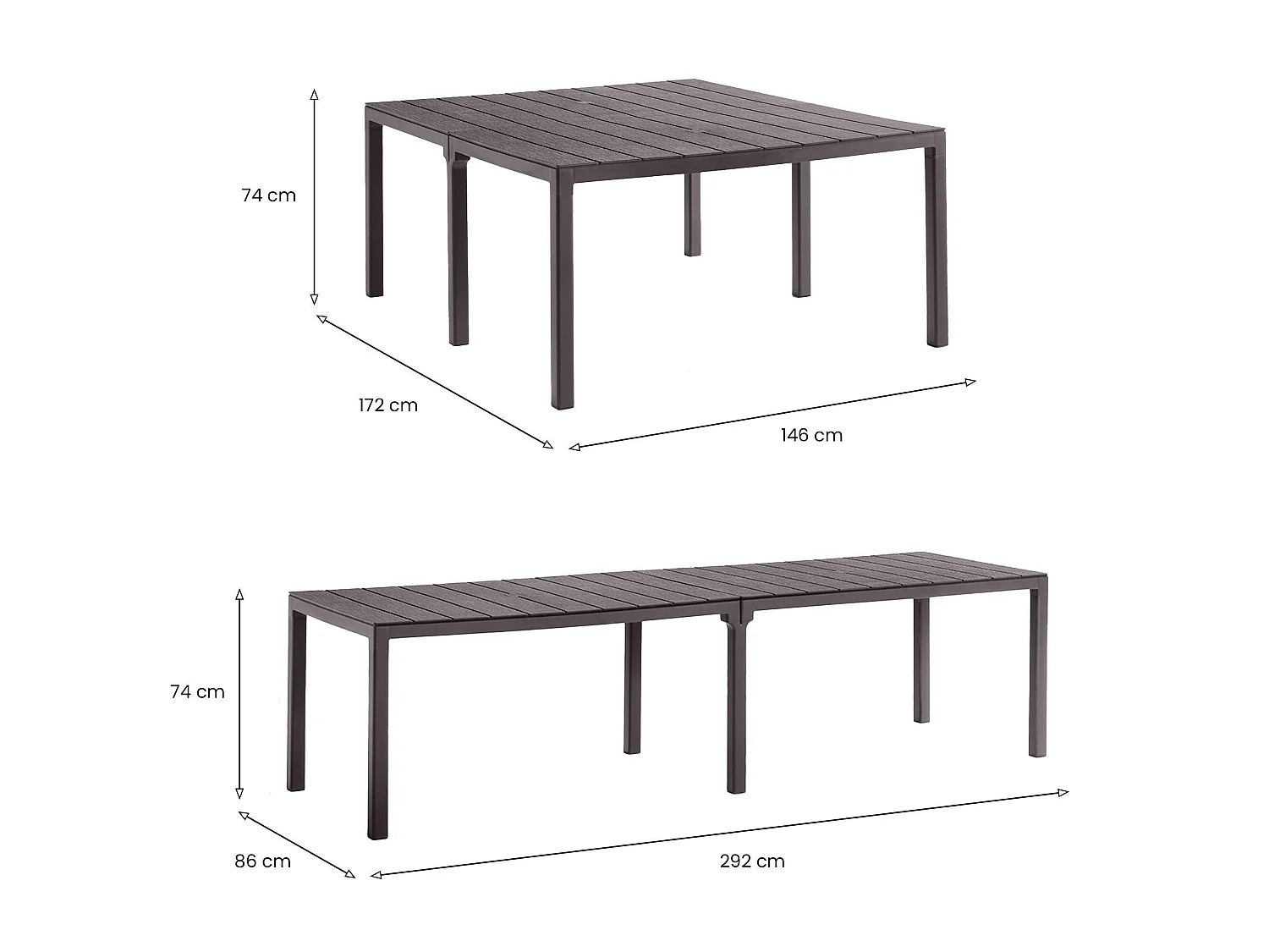 Table d'Extérieur Campana, 12 Places Made in Italy, 86x292x74h cm Marron