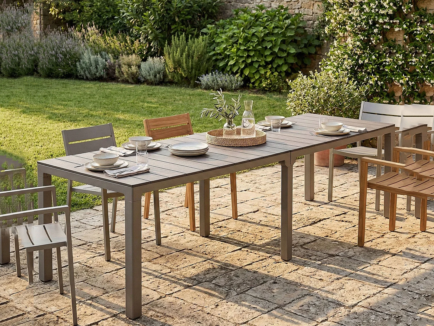 Table d'Extérieur Campana, 12 Places Made in Italy, 86x292x74h cm Marron