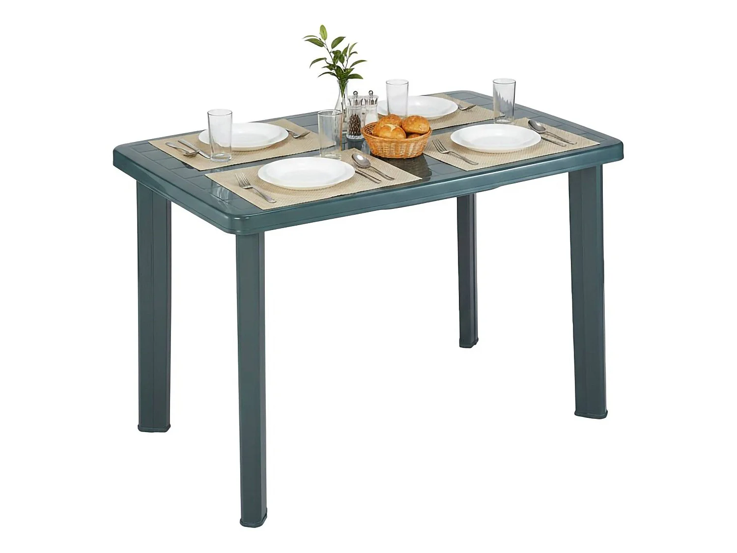 Table d'extérieur Pinedale, 6 places, Made in Italy, 101x68x72h cm Vert, Finition Lisse, 6 places ouvert