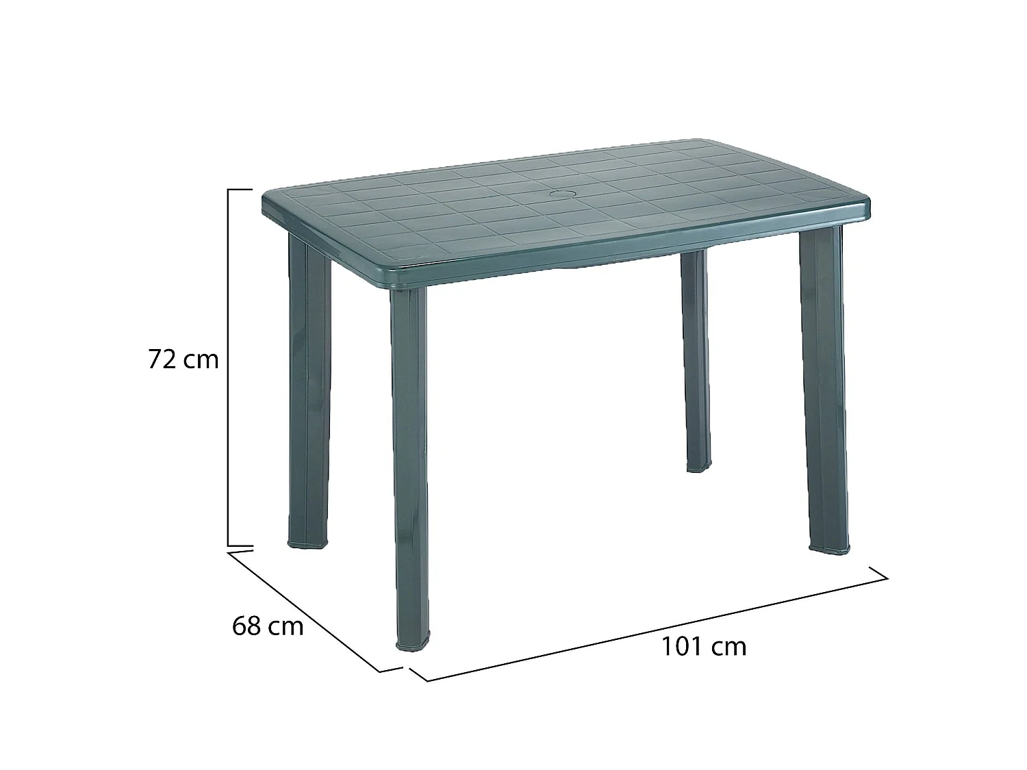 Table d'extérieur Pinedale, 6 places, Made in Italy, 101x68x72h cm Vert, Finition Lisse, 6 places ouvert
