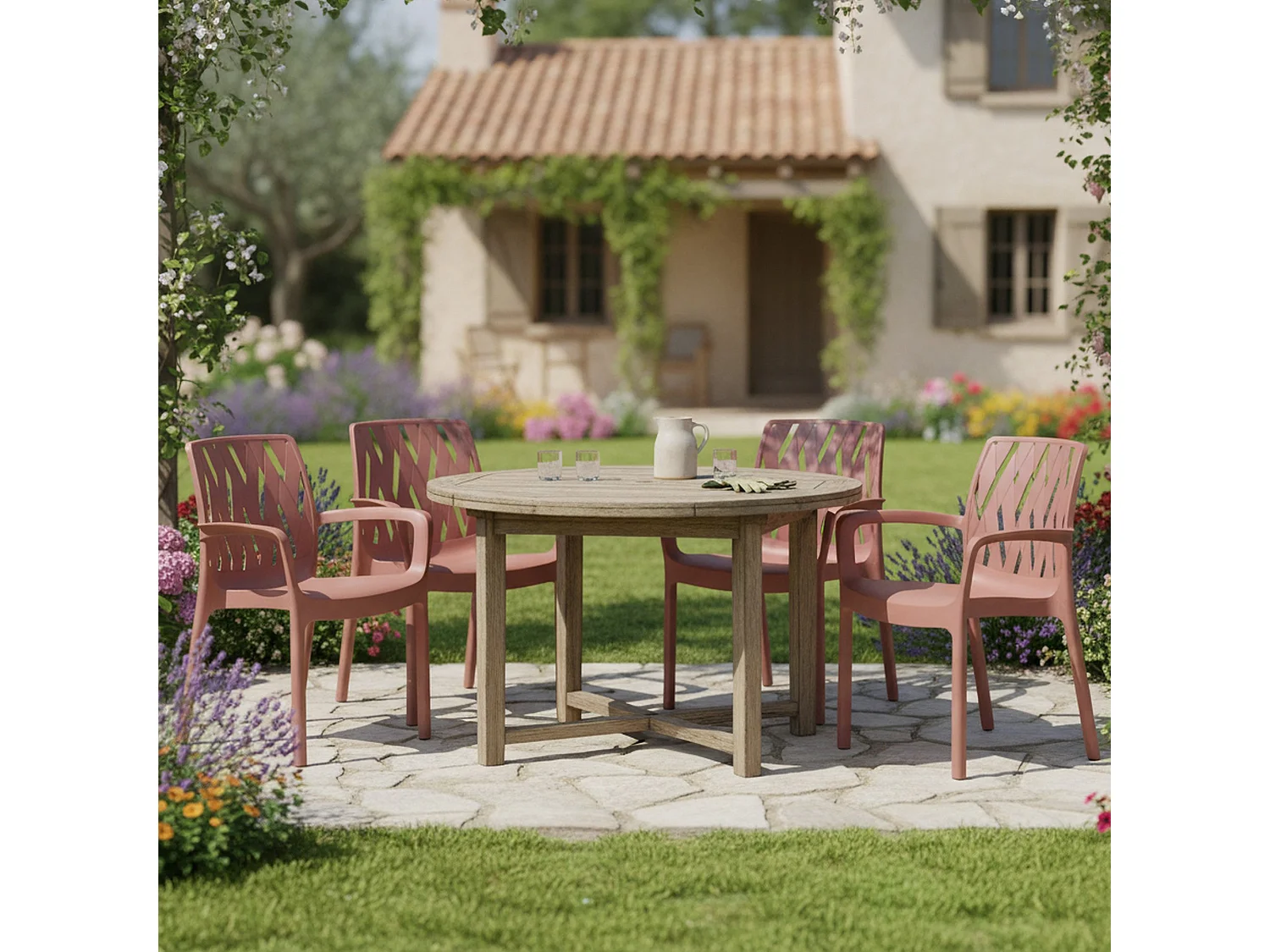 Sedia da Esterno Rumley, 4 Sedie Made in Italy, Marrone Terracotta, Impilabile, Finitura Liscia