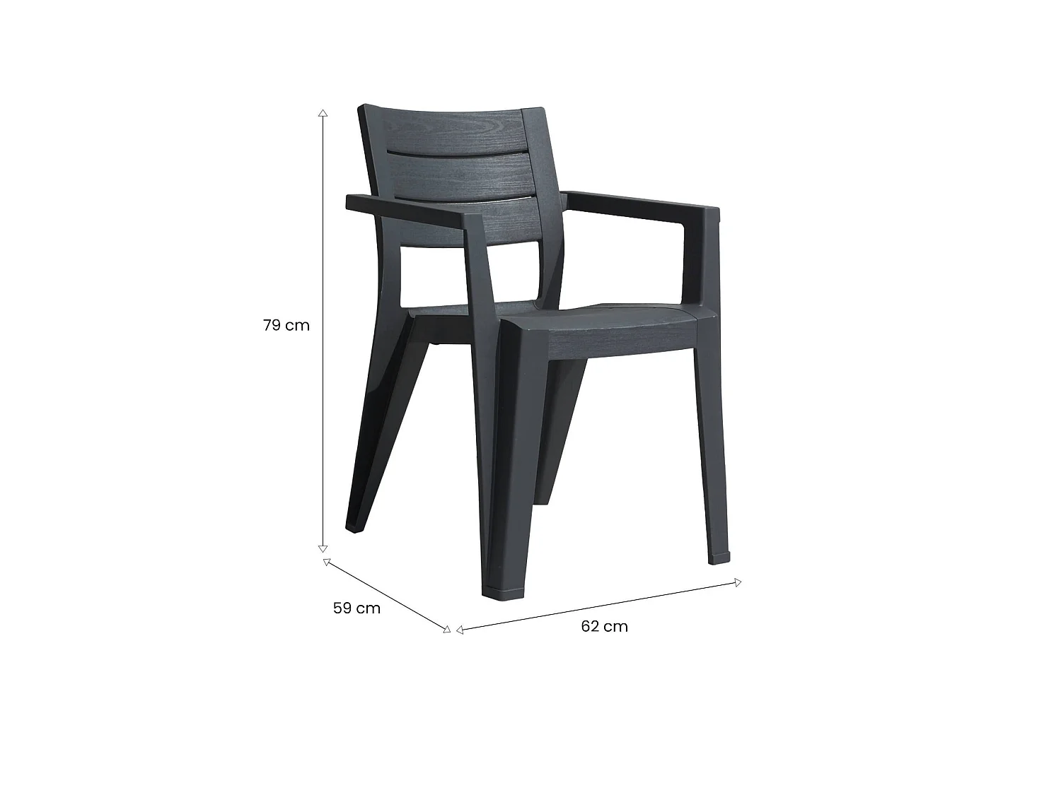 Courtenay tuinstoel, 6 stoelen, antracietgrijs, stapelbaar, kunststof frame