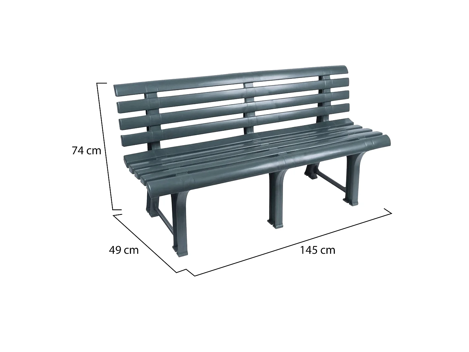 Tuinbank Artur, 3-zits gemaakt in Italië, 49x145x74h cm groen, lattenafwerking, rugleuning met latten