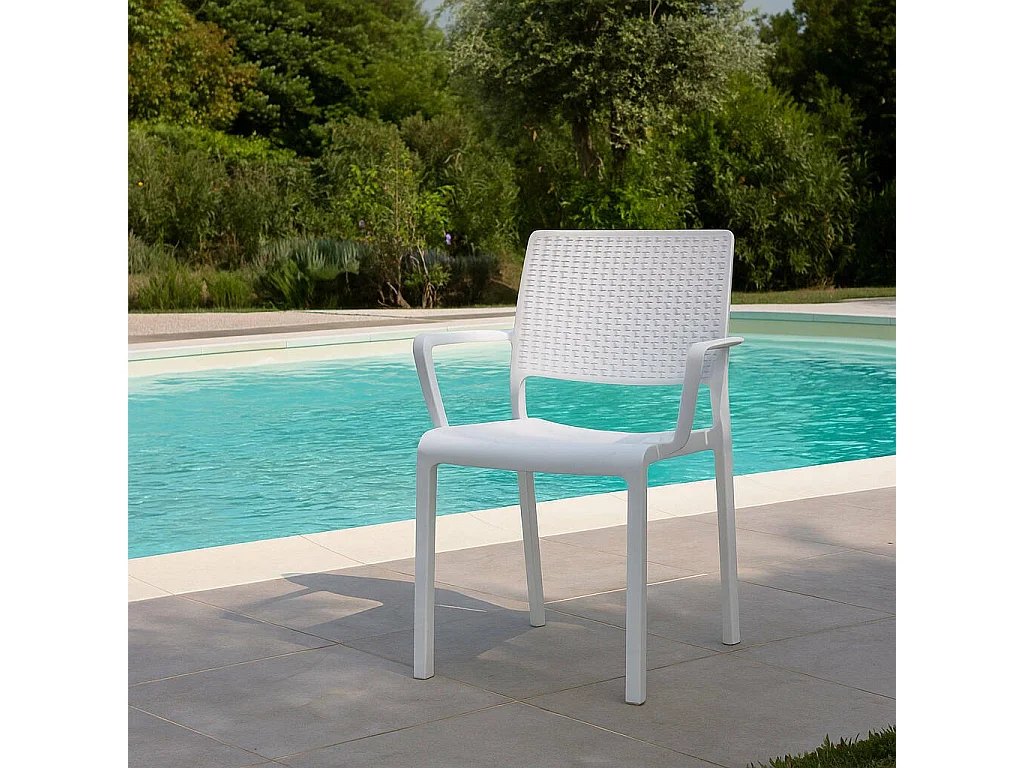 Silla de Exterior Monzuno, una silla Hecha en Italia, Blanca, Apilable, con reposabrazos