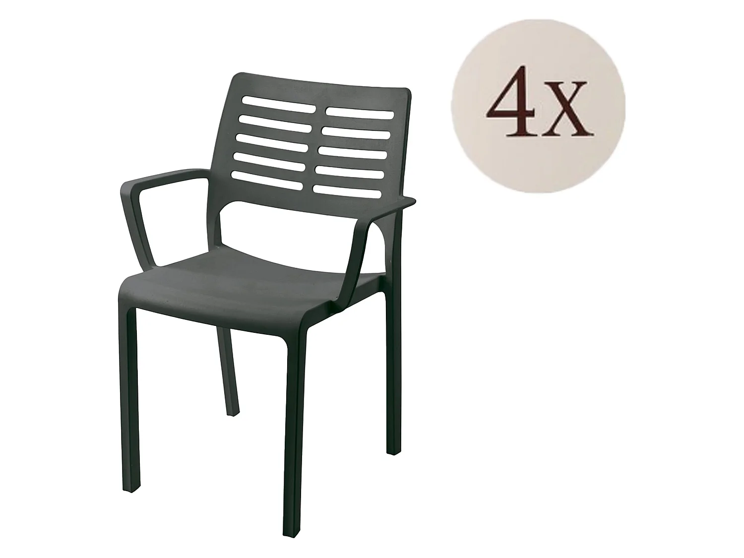 Sedia da Esterno Hero, 4 Sedie Made in Italy, Nero Antracite, Finitura a Righe, Braccioli