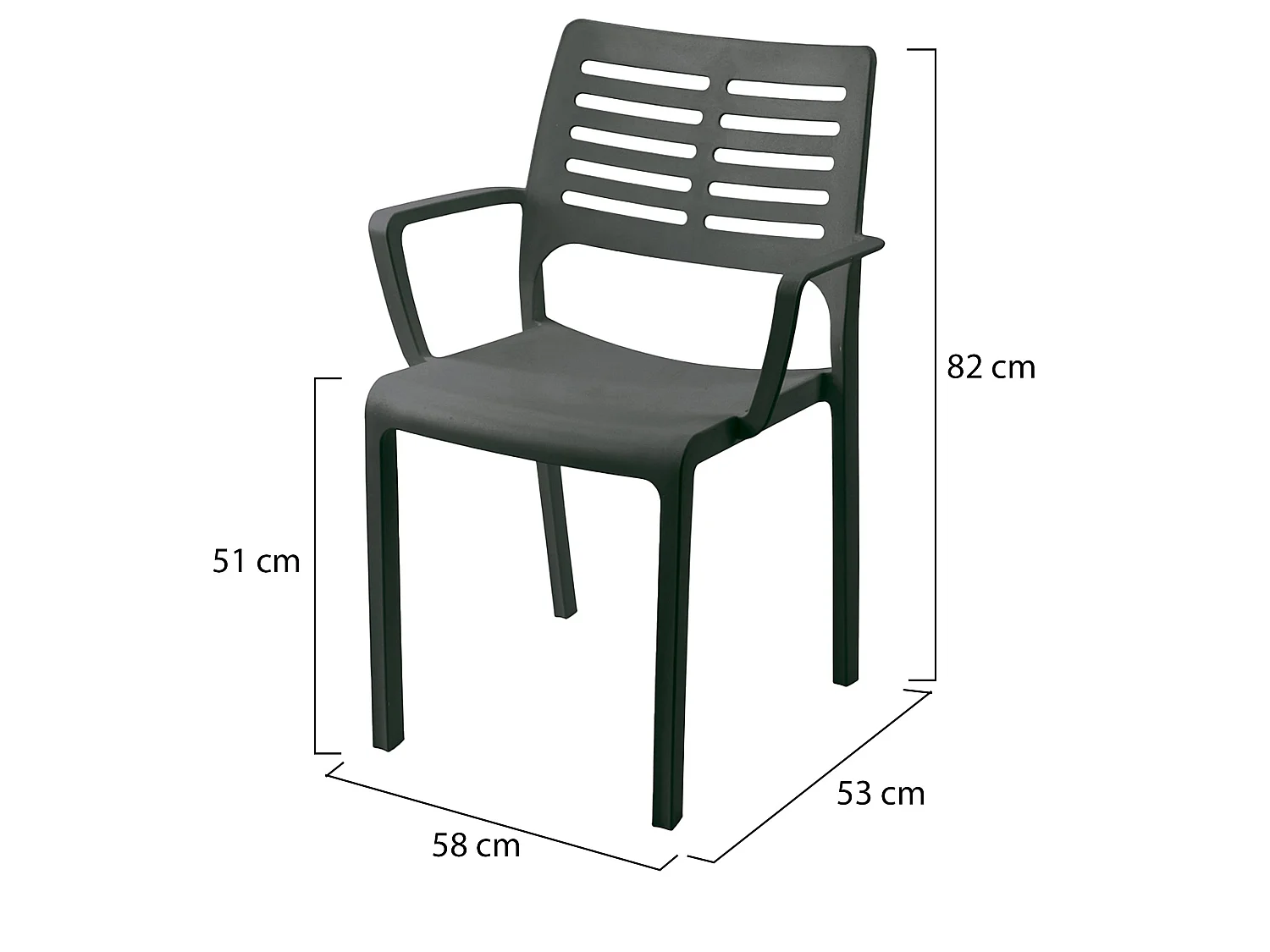 Sedia da Esterno Hero, 4 Sedie Made in Italy, Nero Antracite, Finitura a Righe, Braccioli