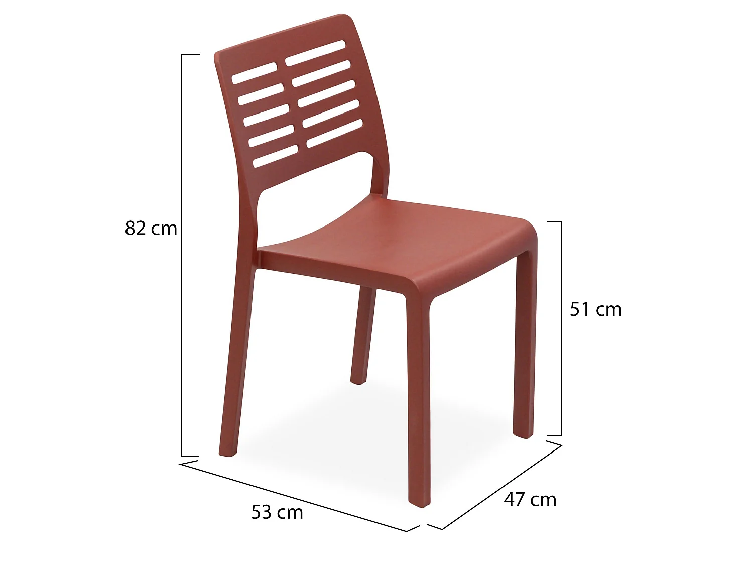 Sedia da Esterno Canoe, 4 Sedie Made in Italy, Marrone Terracotta, Impilabile, Finitura a Righe