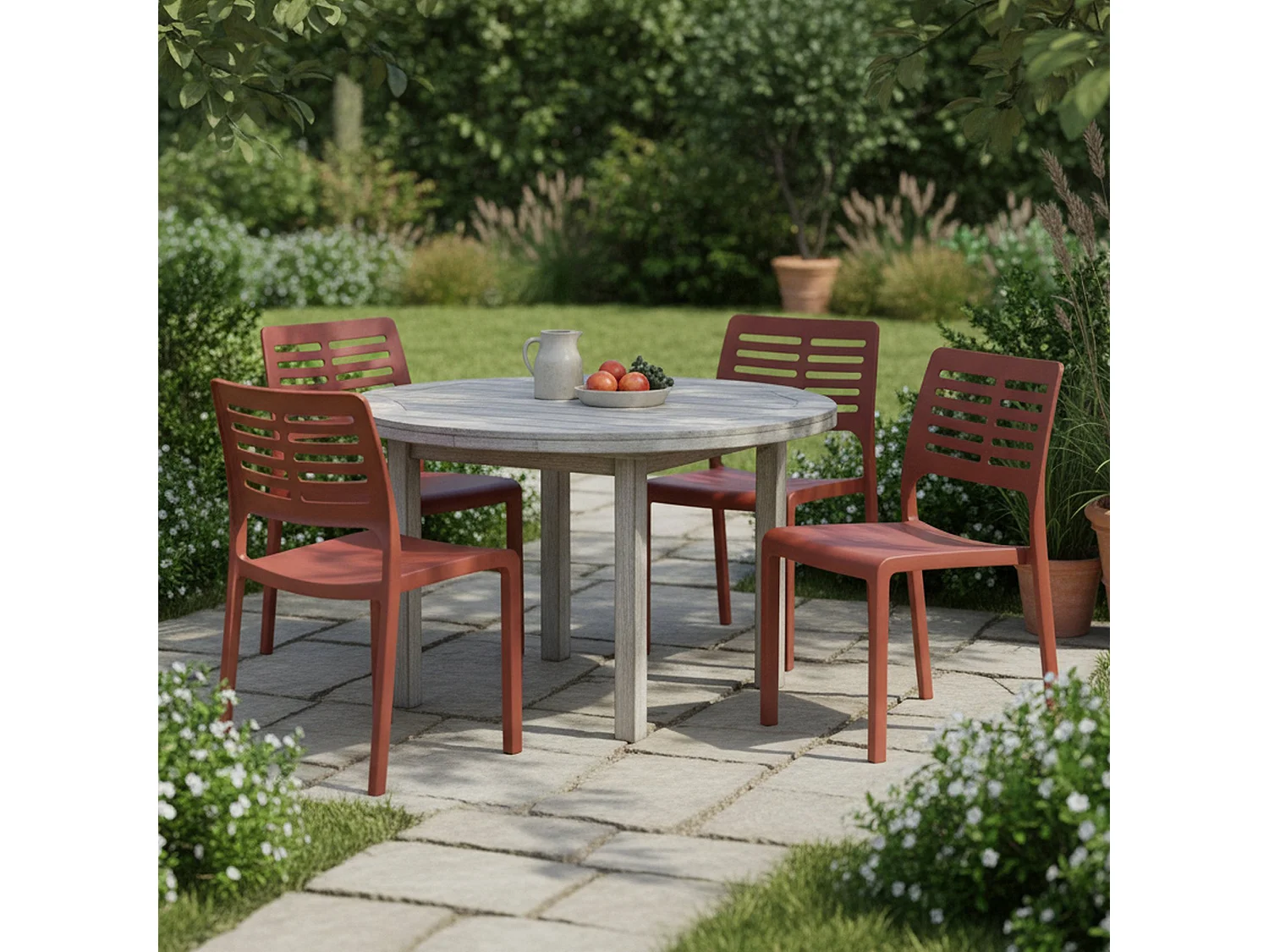 Sedia da Esterno Canoe, 4 Sedie Made in Italy, Marrone Terracotta, Impilabile, Finitura a Righe