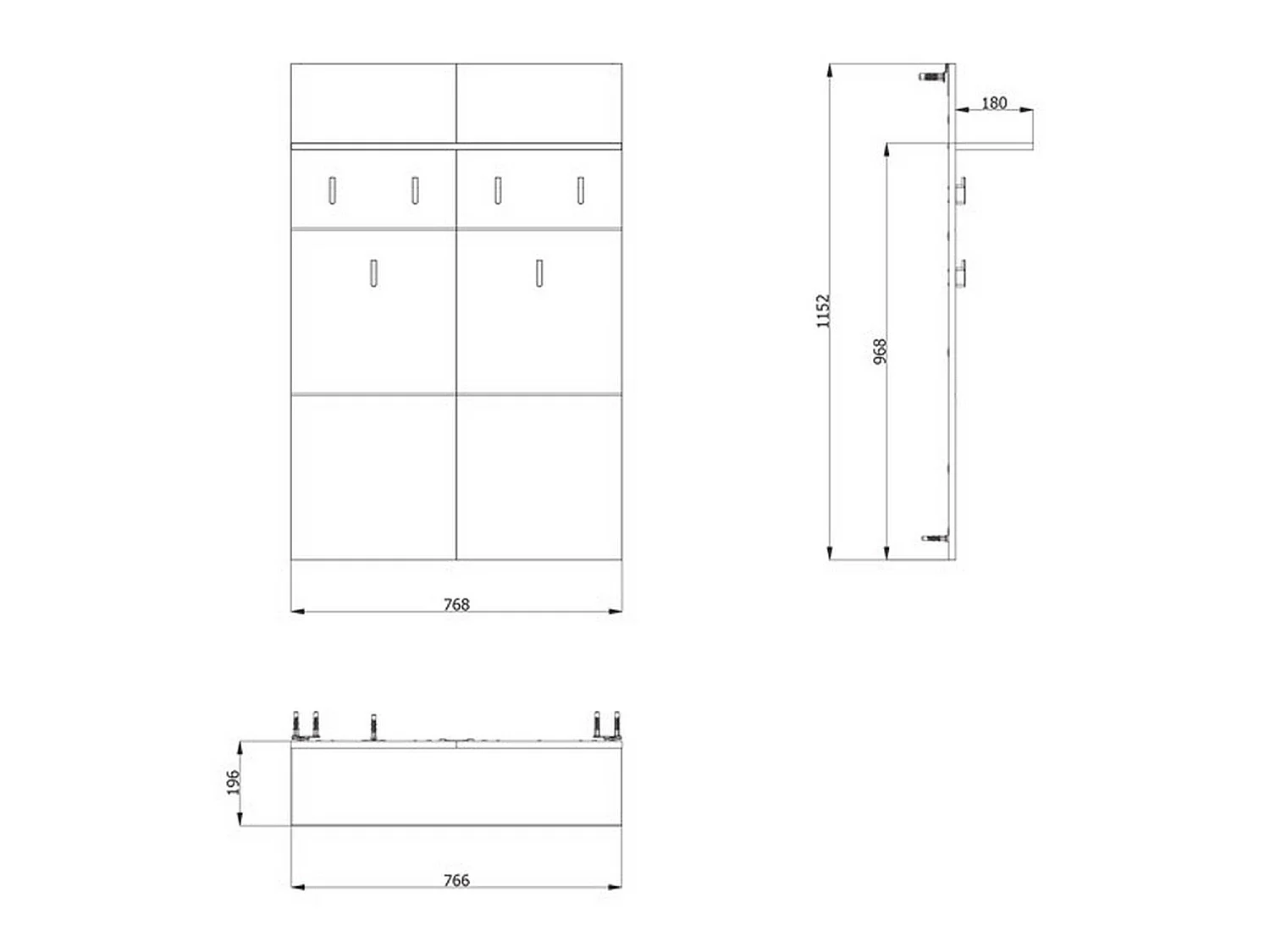 Porte-manteau Navelli, set fixation murale inclus, 115h cm blanc, 6 crochets, installation murale
