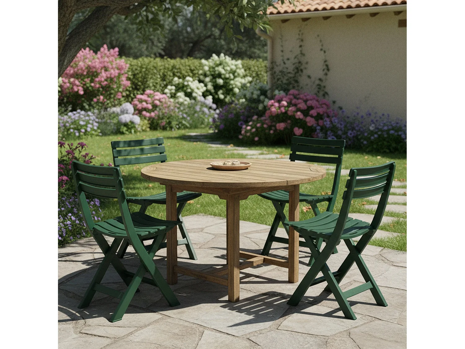 Sedia da Esterno Jennie, 4 Sedie Made in Italy, Verde, Finitura a Doghe, Pieghevole