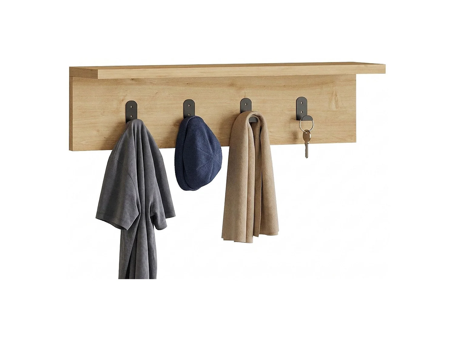 Wandgarderobe Taipana, 4 Haken, 15h cm Eichenbraun, Wandmontage, Farbnuance Struktur Eiche