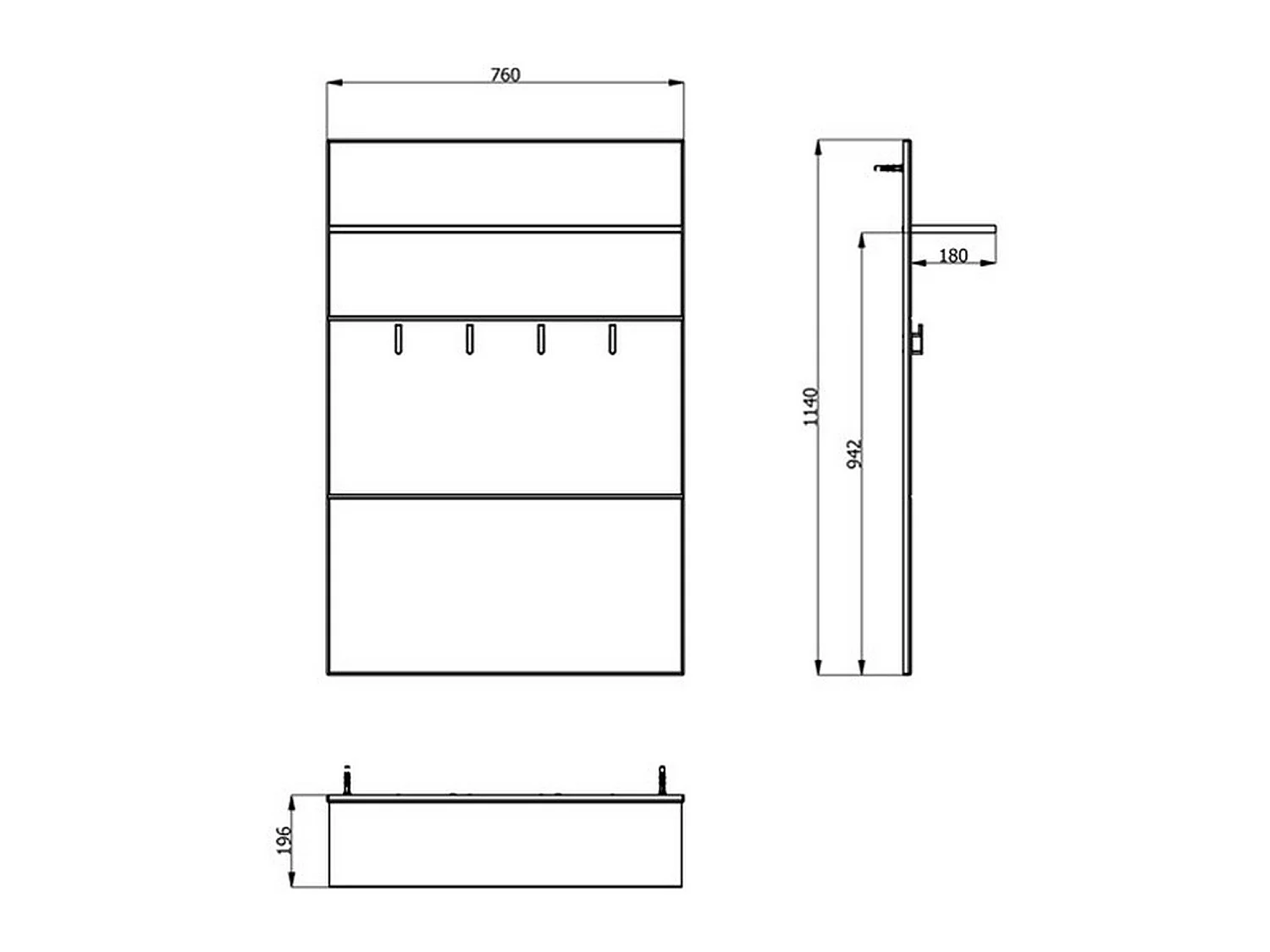 Porte-manteau Montese, set Kit de Fixation Murale Incluse, 114h cm Blanc, 4 Crochets, Installation Murale