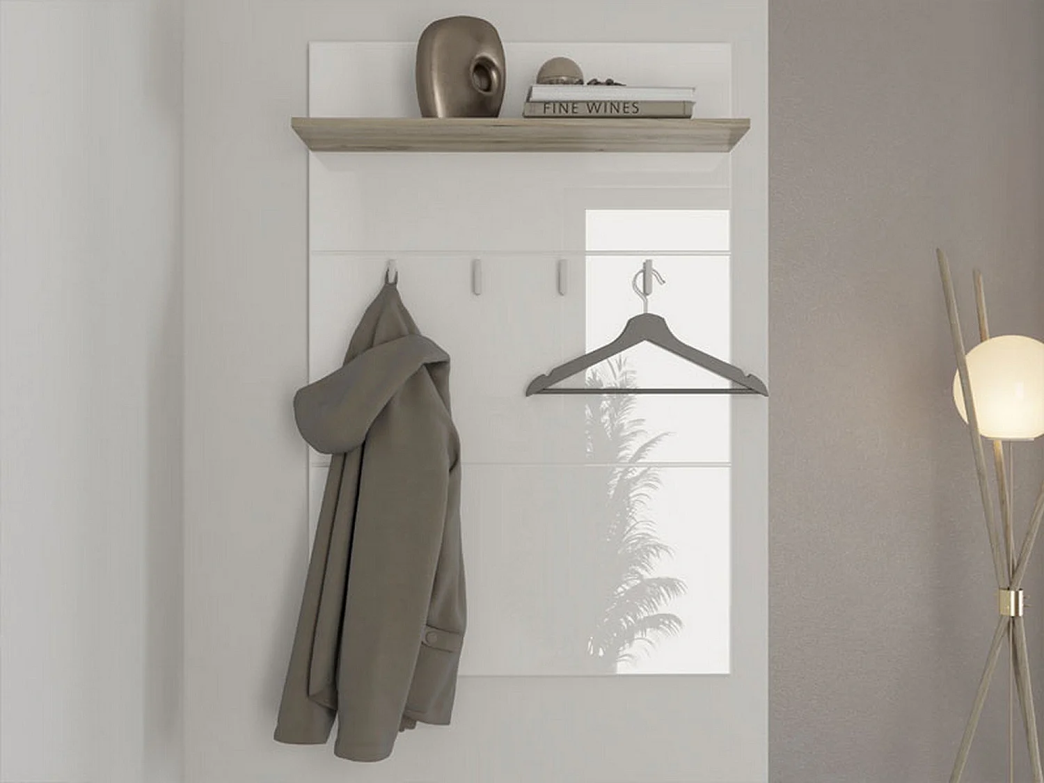 Porte-manteau Montese, set Kit de Fixation Murale Incluse, 114h cm Blanc, 4 Crochets, Installation Murale