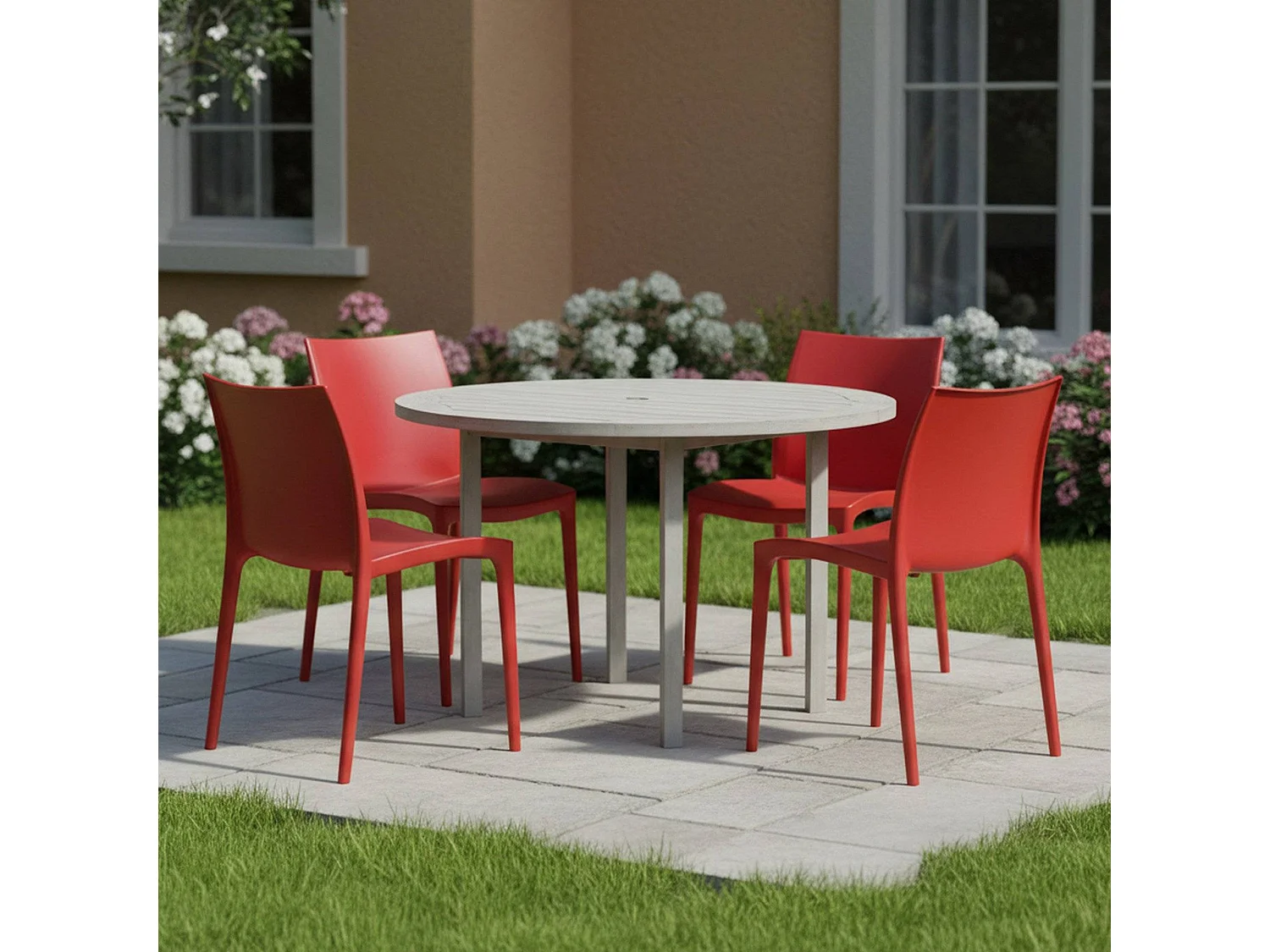Sedia da Esterno Grover, 4 Sedie Made in Italy, Rosso, Impilabile, Finitura Liscia