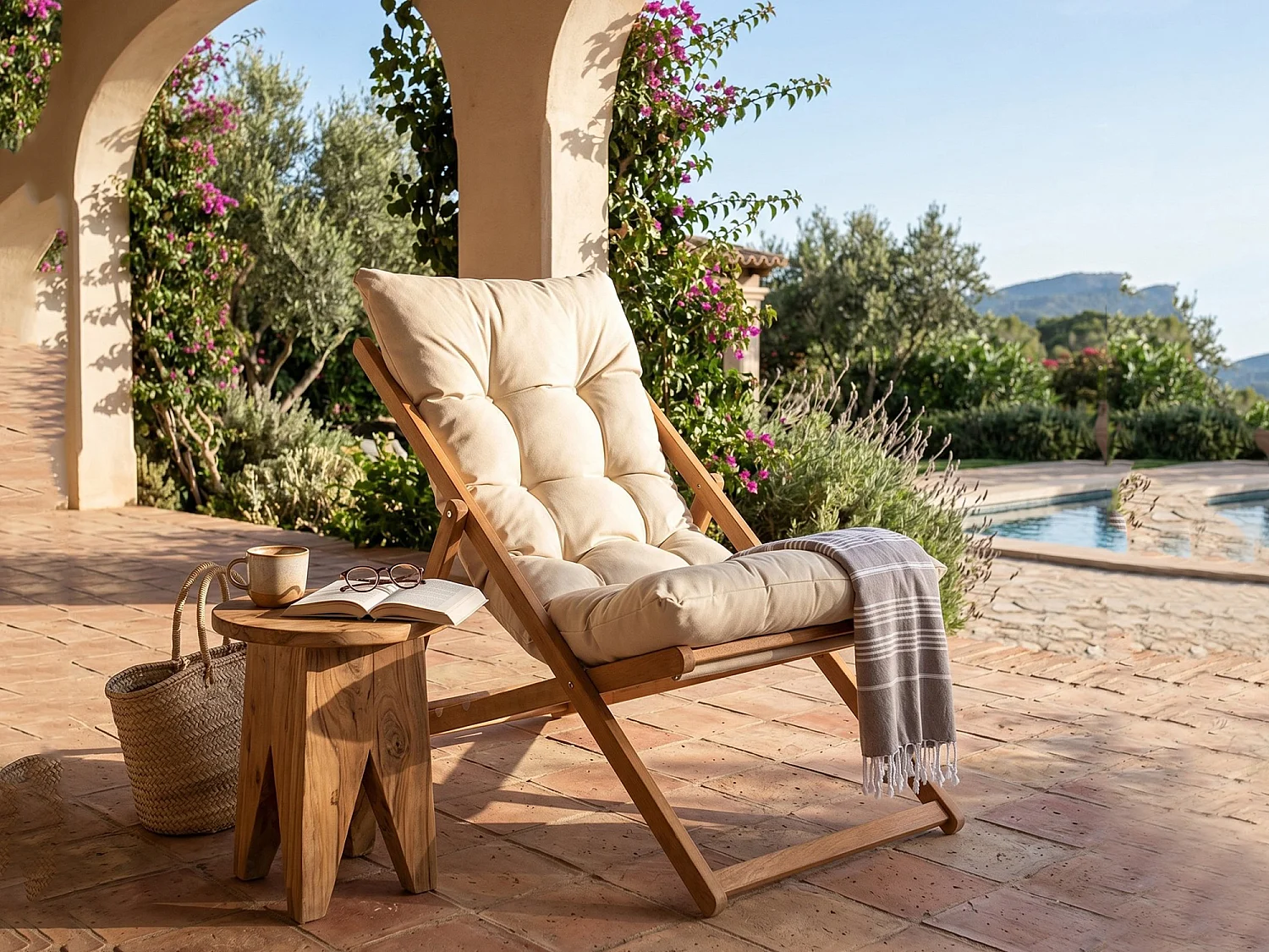 Chaise d'Extérieur Coghinas, Dossier Inclinable, Marron