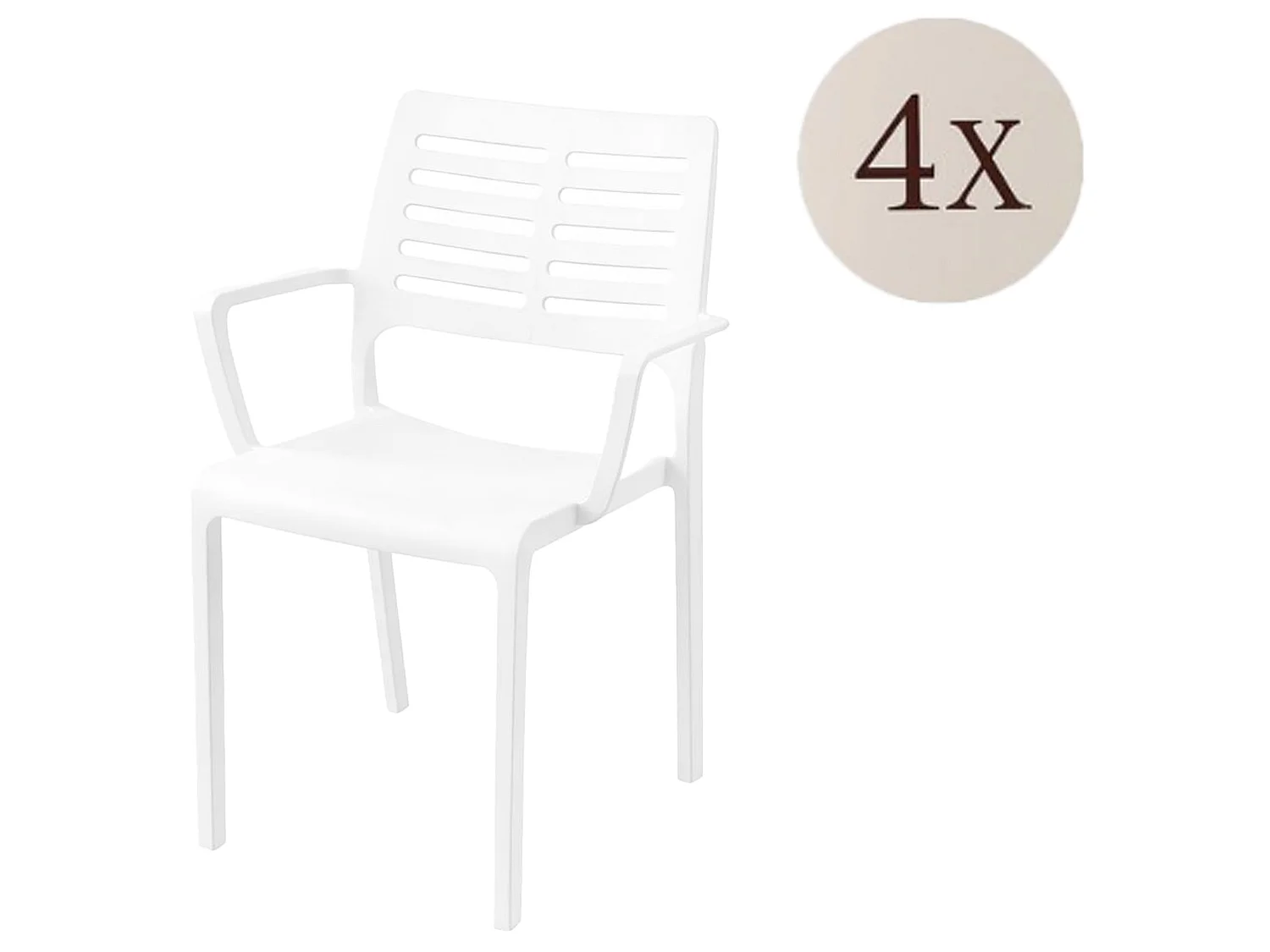 Sedia da Esterno Hero, 4 Sedie Made in Italy, Bianco, Finitura a Righe, Braccioli
