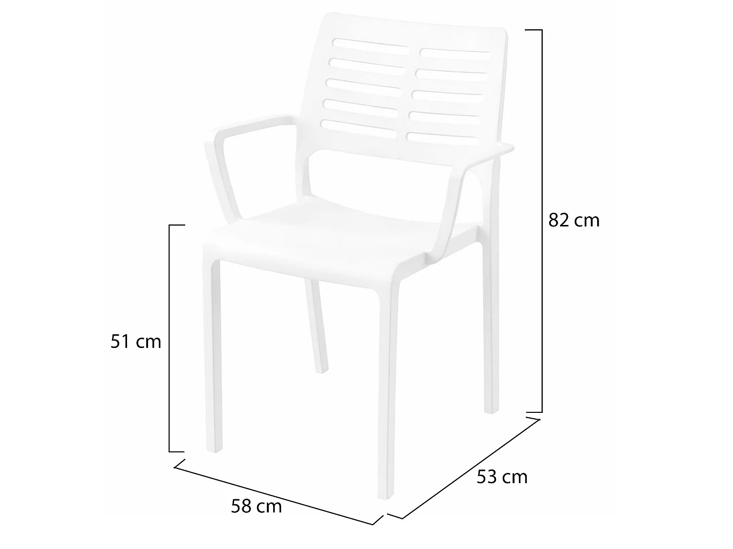 Sedia da Esterno Hero, 4 Sedie Made in Italy, Bianco, Finitura a Righe, Braccioli