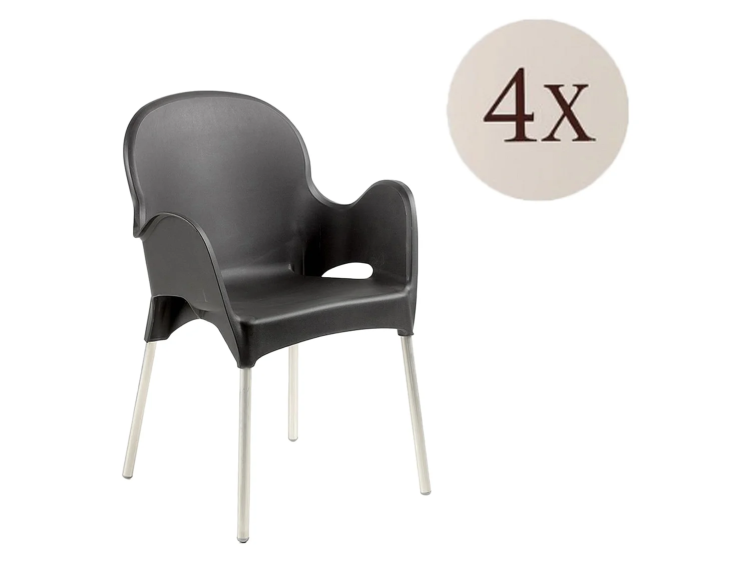 Sedia da Esterno Raimund, 4 Sedie Made in Italy, Nero Antracite, Impilabile, Finitura Liscia