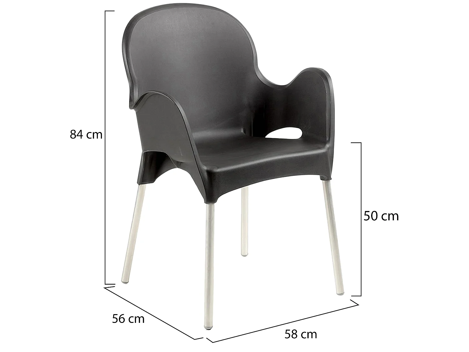 Sedia da Esterno Raimund, 4 Sedie Made in Italy, Nero Antracite, Impilabile, Finitura Liscia
