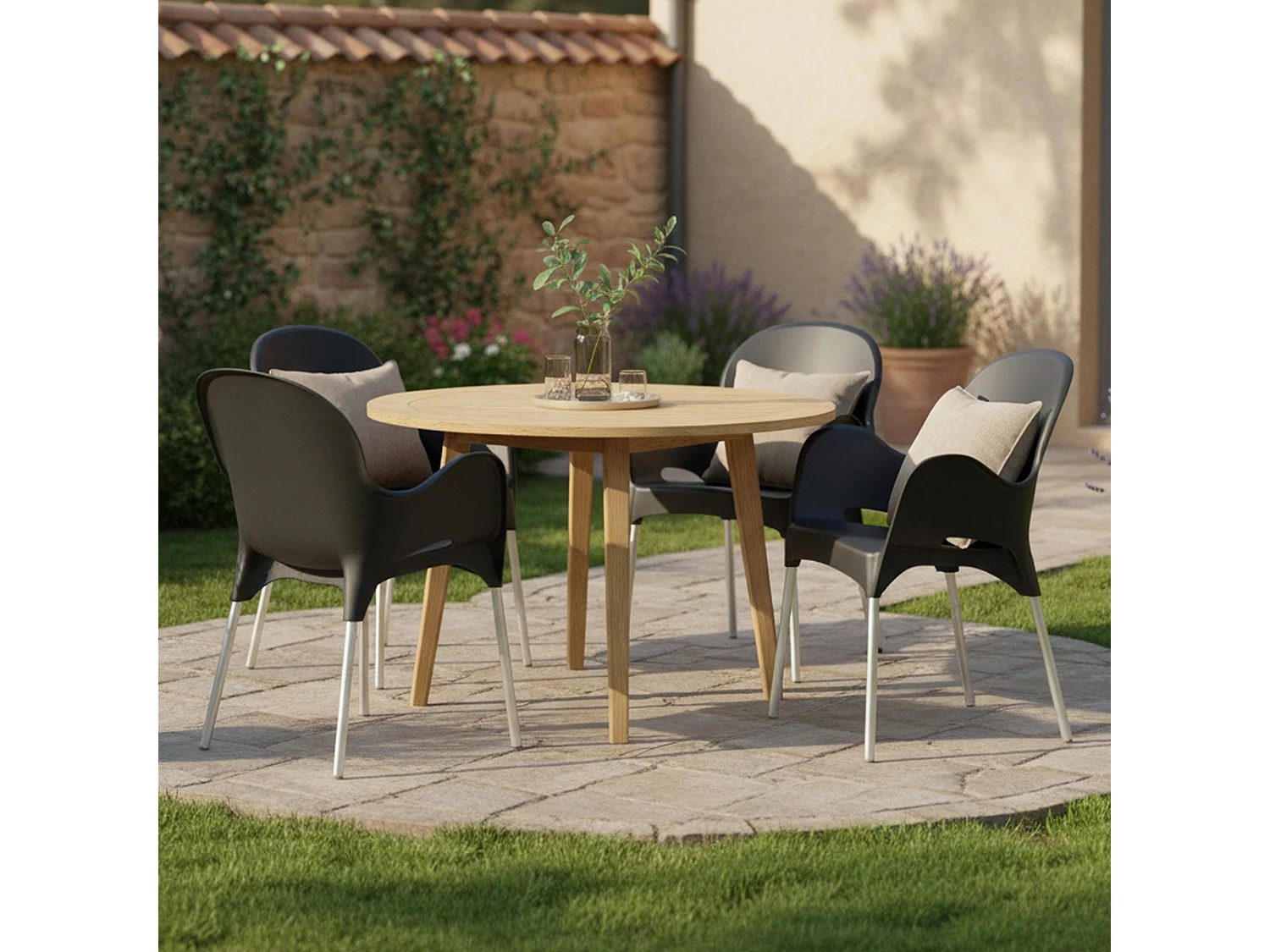 Sedia da Esterno Raimund, 4 Sedie Made in Italy, Nero Antracite, Impilabile, Finitura Liscia