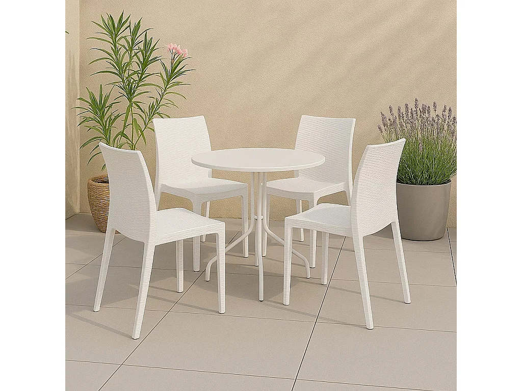 Silla de Exterior Ormea, 4 Sillas Hechas en Italia, Blanco, Apilable, Peso soportado 120 kg