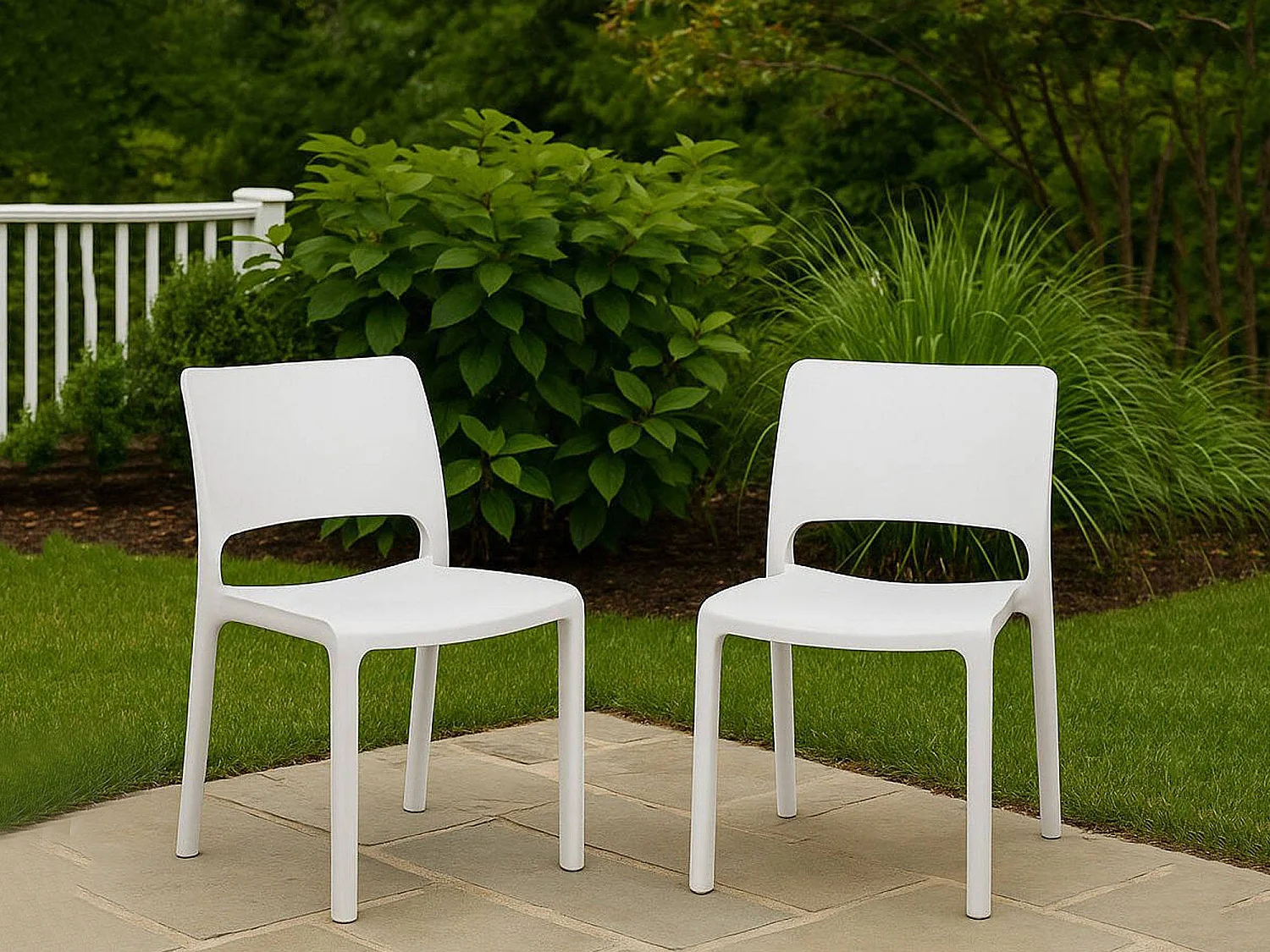 Silla de Exterior Cereseto, 2 Sillas Hechas en Italia, Blanco, Apilable, Peso soportado 120 kg