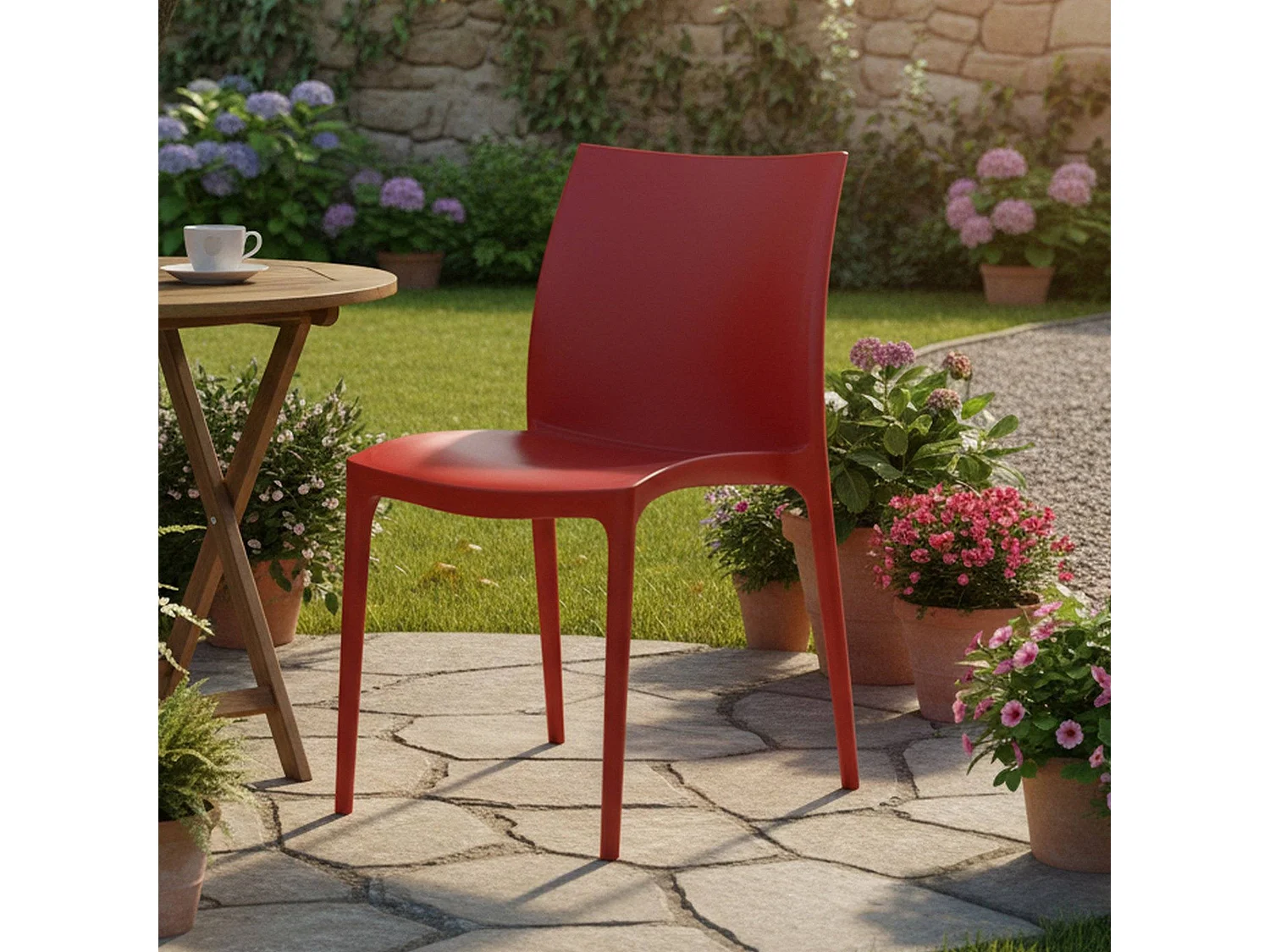 Sedia da Esterno Grover, una Sedia Made in Italy, Rosso, Impilabile, Finitura Liscia